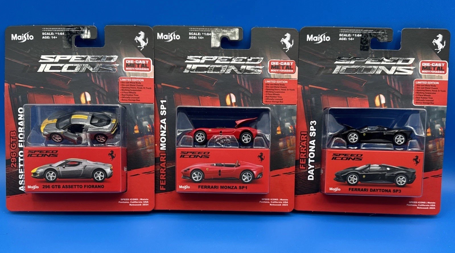 Maisto Speed Icons Ferrari Monza SP1 Daytona SP3 296 GTB Assetto Fiorano – Lot 3