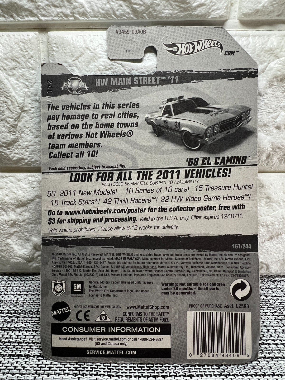 Hot Wheels HW Main Street ’11 7/10 ’68 El Camino 167/244 Yellow