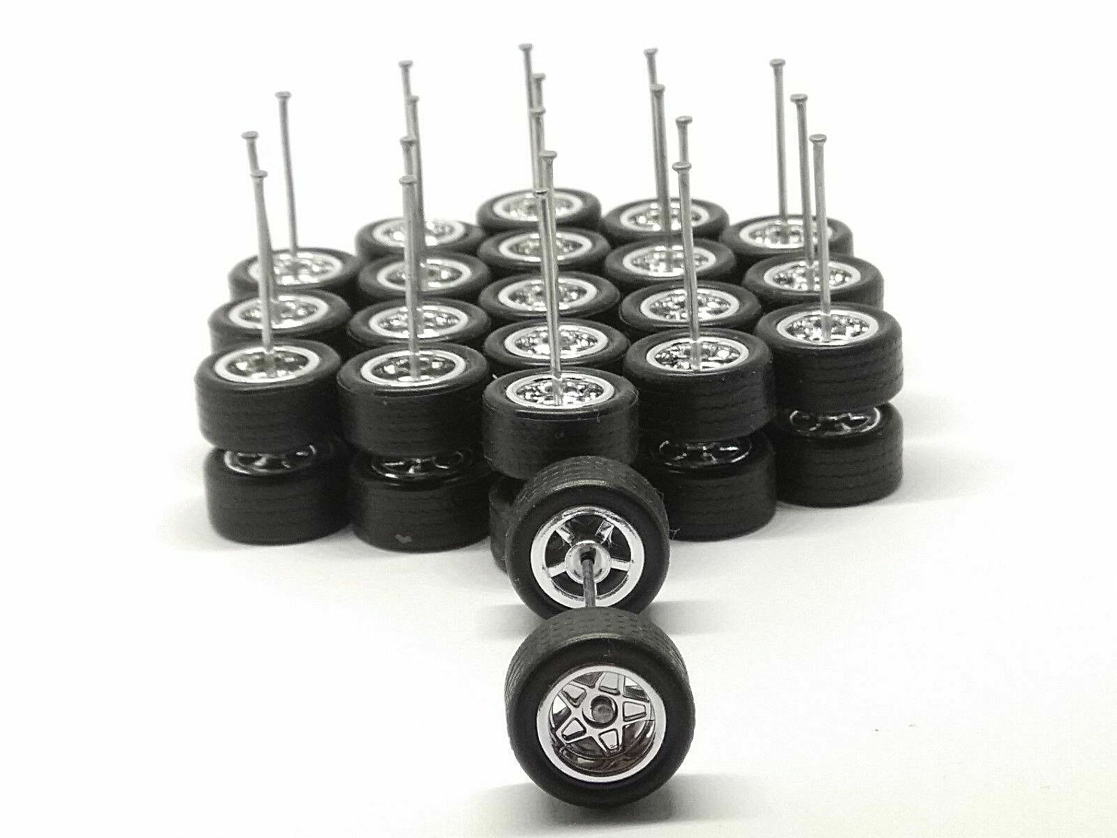 HOT WHEELS STAR REAL RIDERS WHEELS RUBBER TIRES CHROME 10MM 10 SETS 1/64