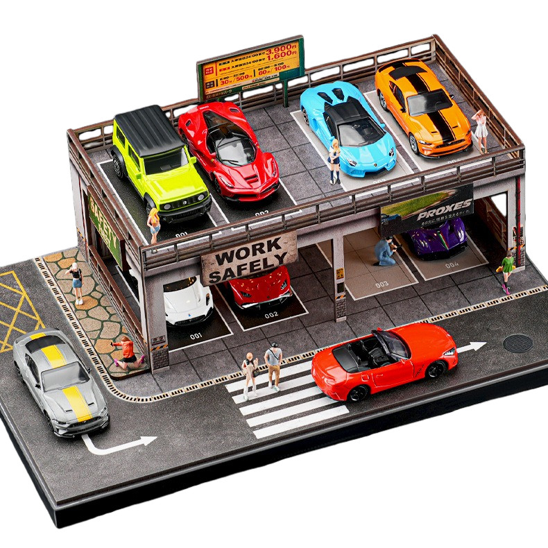 Diorama 1:64 Car Garage Model LED Lighting Repair Shop Building Scene Model Toy
