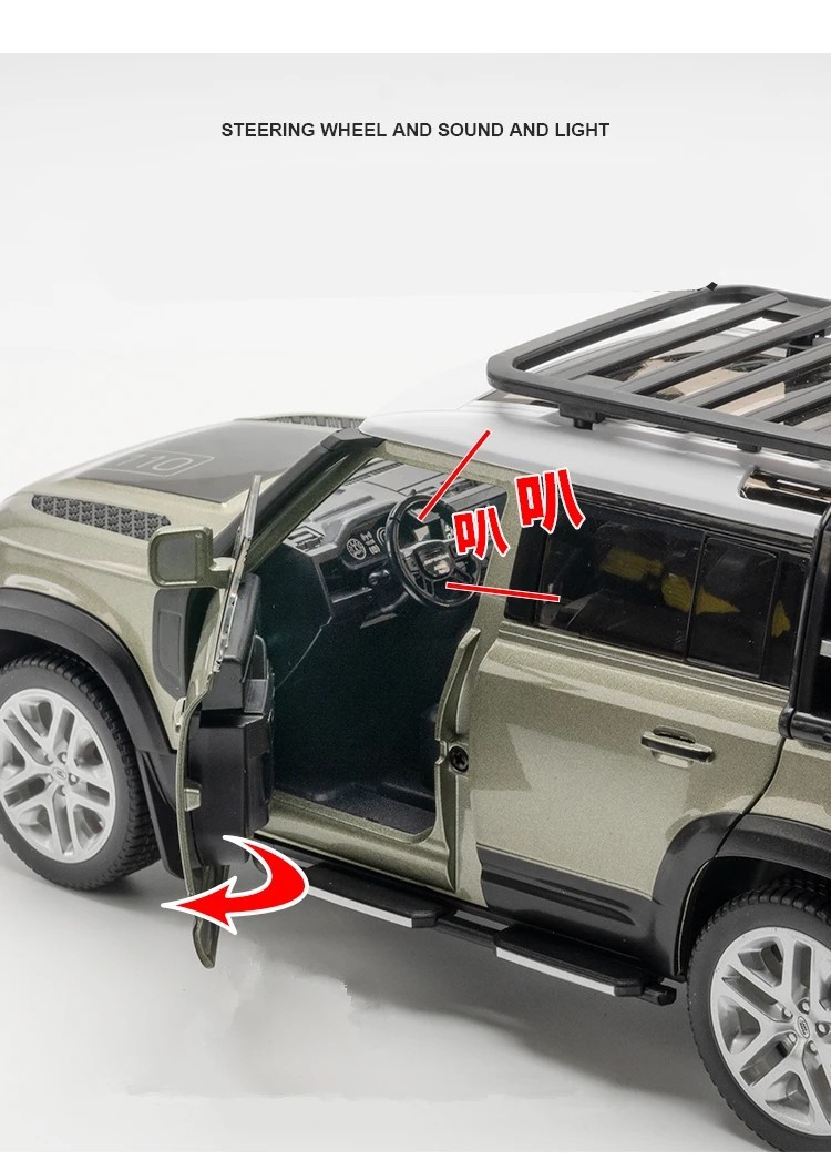 1:18 Land Rover Defender 110 Diecast Model Car Toy Collectible Sound Light Gift