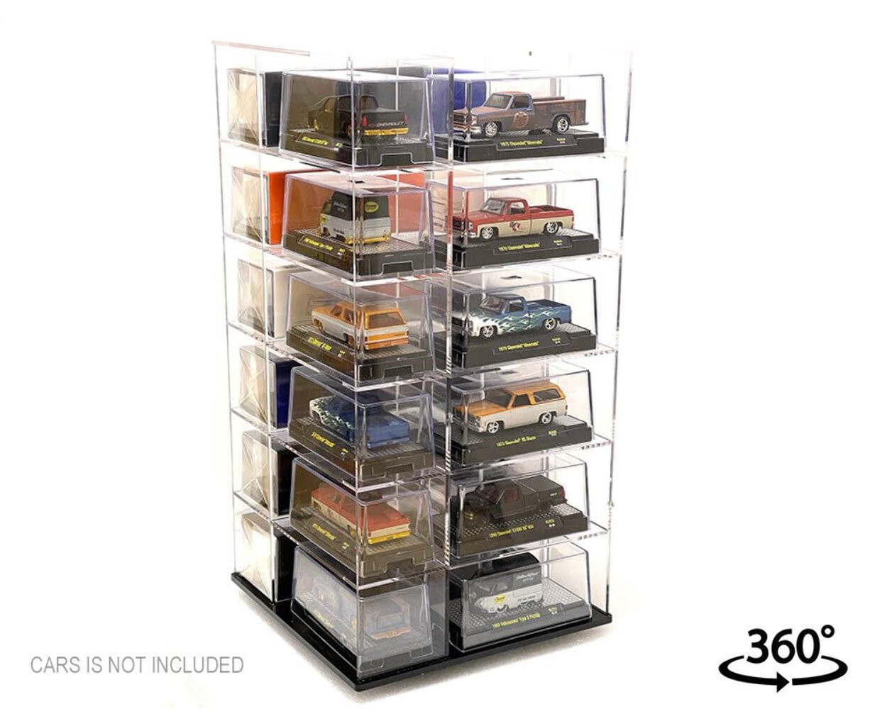 Showcase 1:64 Acrylitower+ Large 24-Car Display Desk Top Spinner with Magnetic C