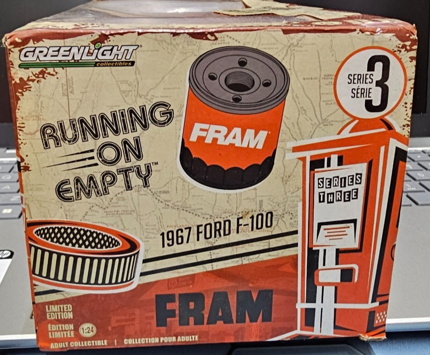 NEW IN BOX 1967 Ford F-100 Greenlight Orange Fram Diecast Truck 1/24 Collectible