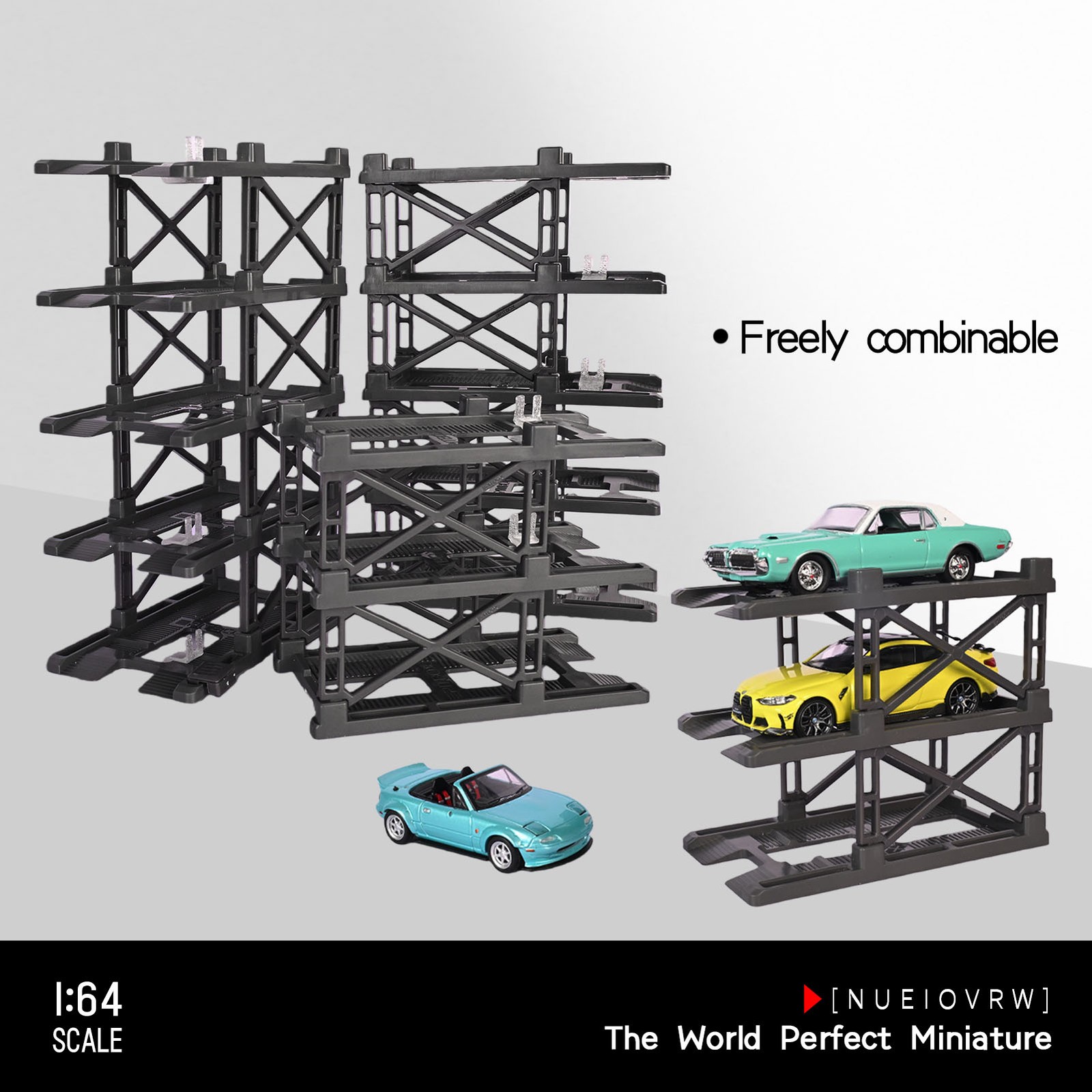 US Diorama 1/64 Parking Rack Model Set Garage Magnetic Acrylic Display Case Gift