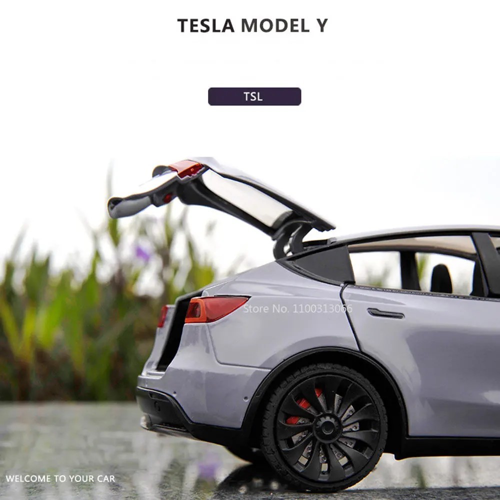 Tesla Model X Y 3 Diecast Alloy Toy 1:24 Car Sound Light Kids Collectible Gift