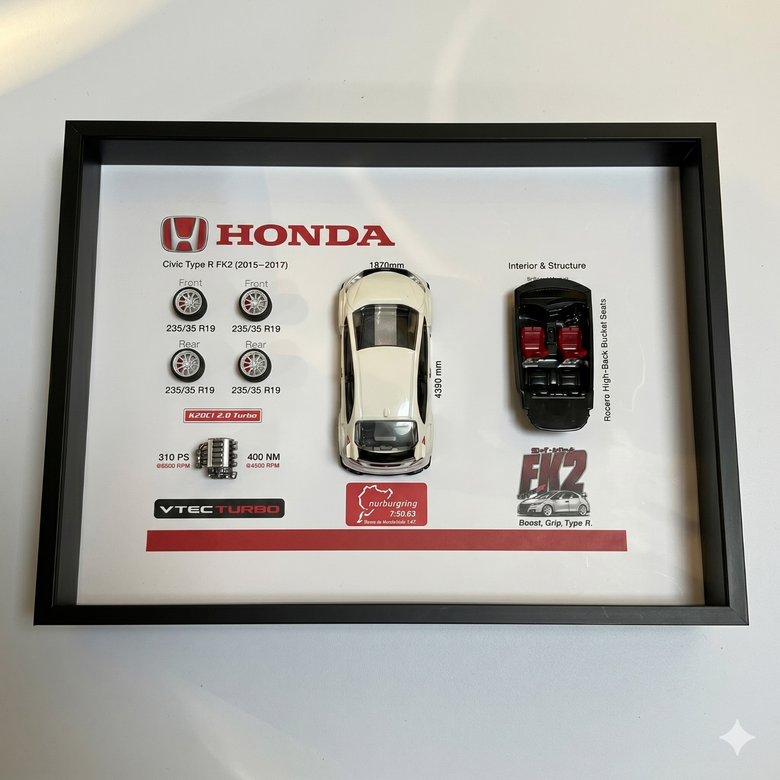 Honda Civic Type R FK2 Diecast Model Car 3D Shadow Box Wall Art Display Case JDM