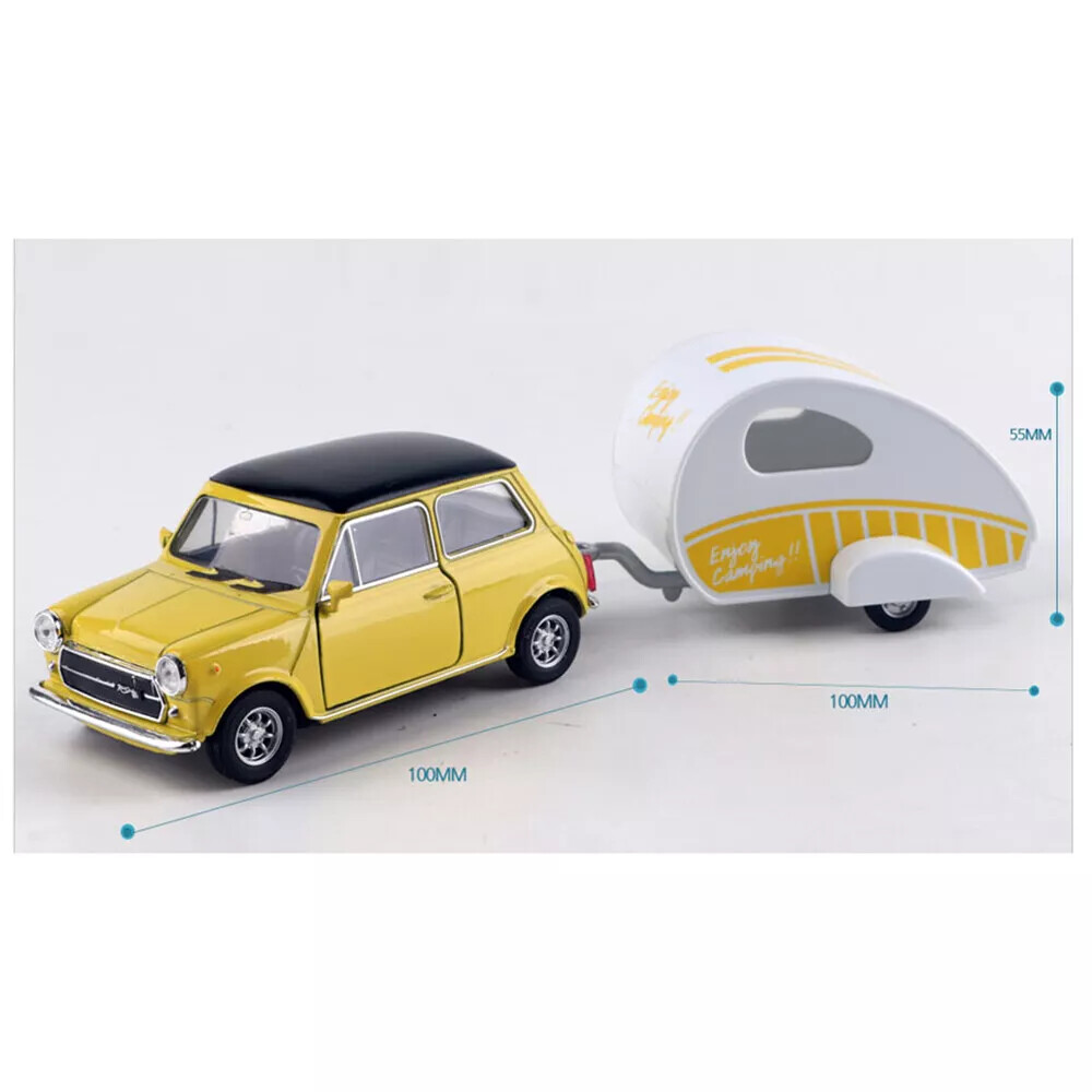 Mini Cooper Motor Car Caravan Diecast 1:38 Scale Miniature Toy