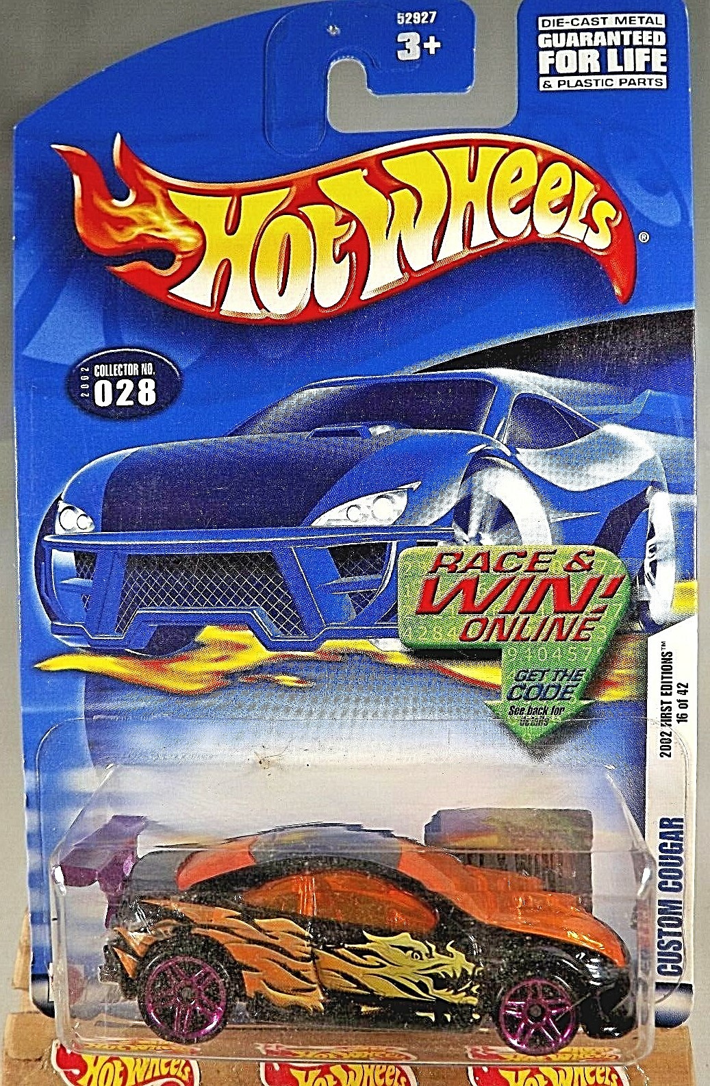 2002 Hot Wheels #28 First Editions 16/42 CUSTOM COUGAR Black w/Purple Pr5 Spokes