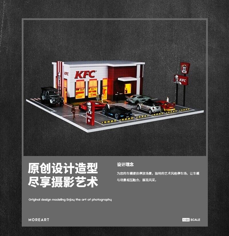 1/64 Diorama Diecast Car Garage Model City LED Street Building Repair Scene Gift