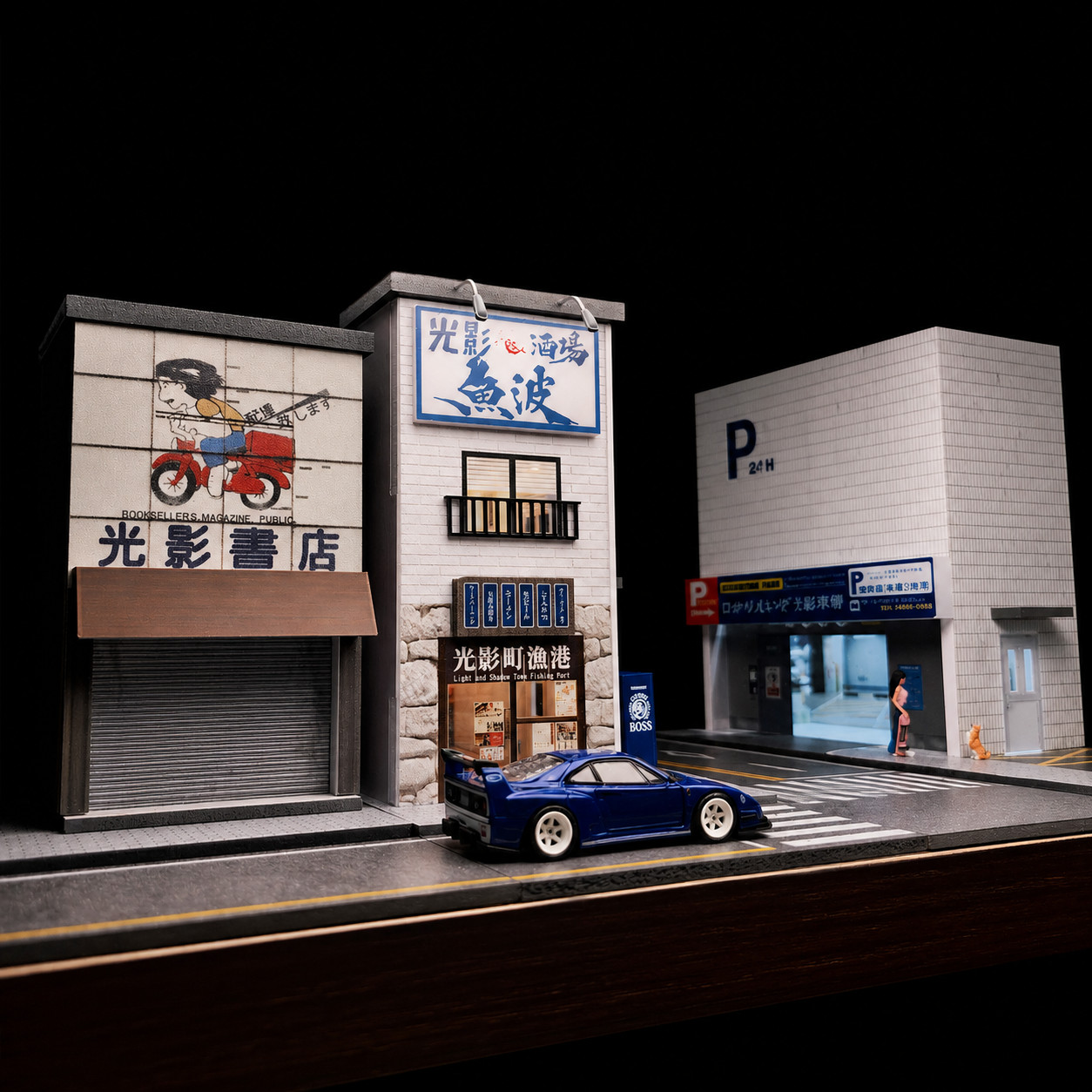 1:64 Diorama Diecast Garage Model LED Lighting Convenience Store Display Case US