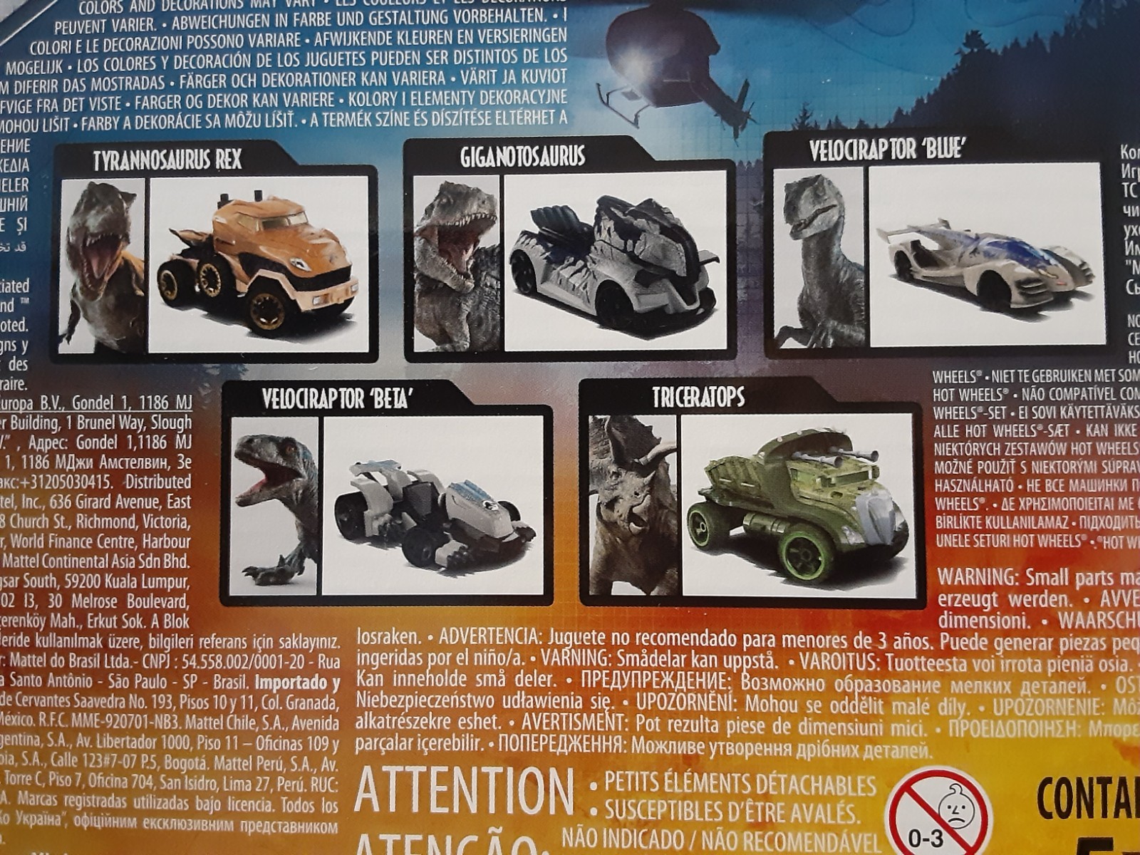 HOT WHEELS CHARACTER CARS JURASSIC WORLD DOMINION 5 CAR BOX SET MIB