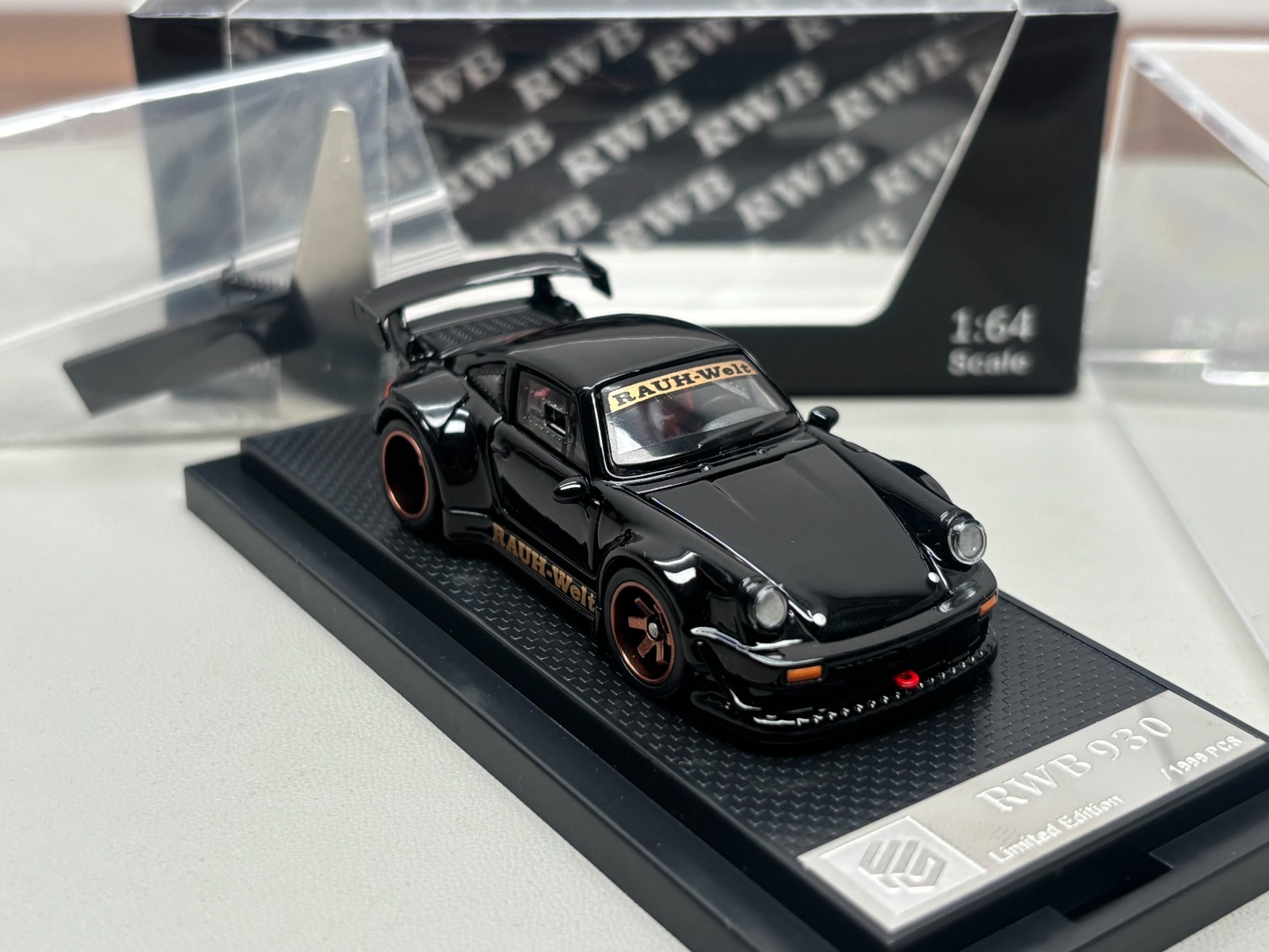 FG 1:64 Black Porsche RWB 930 Sports Full Open Diecast Model Car