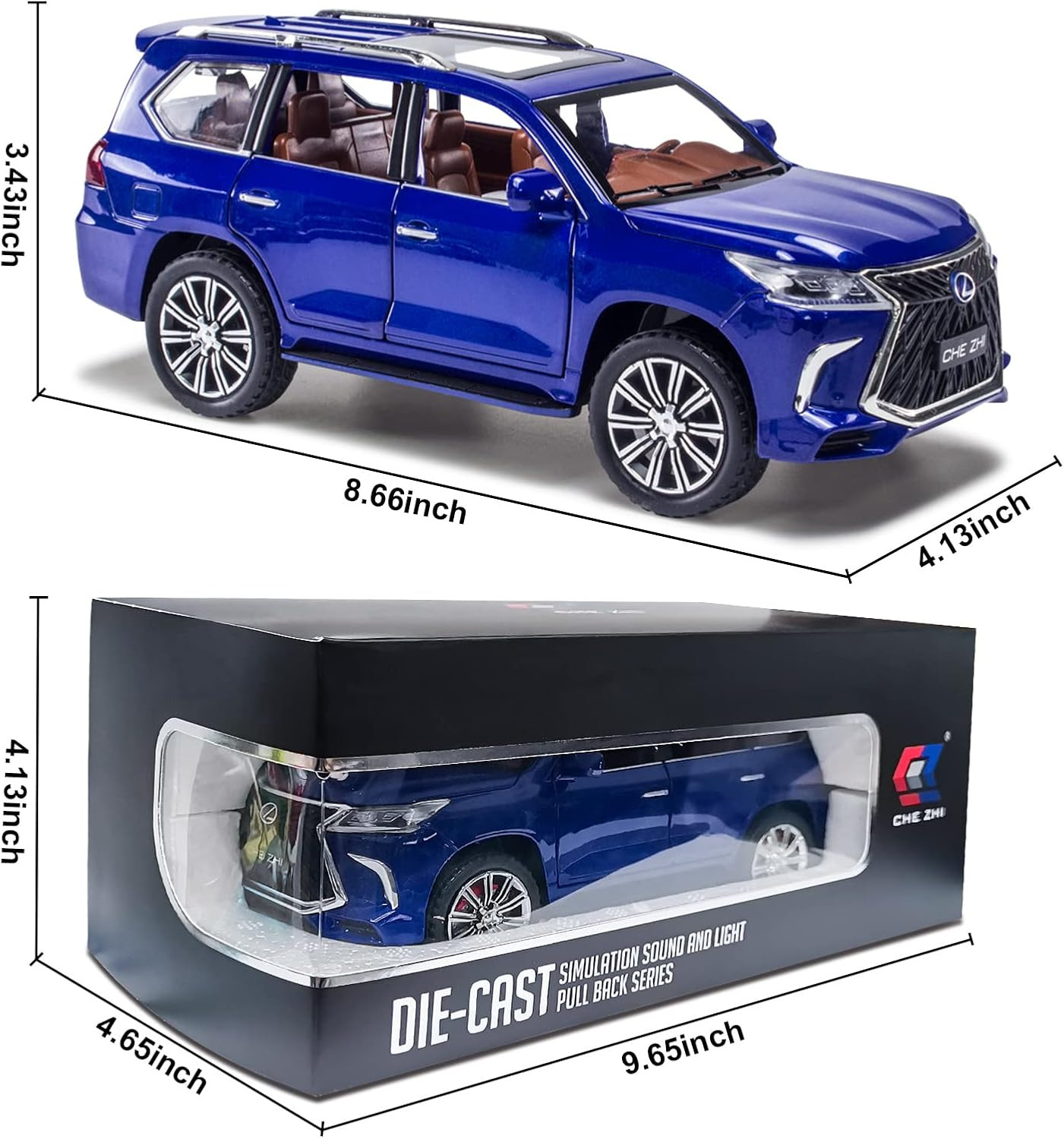 Diecast Car Model 1/24 Scale – Zinc Alloy Pull Back Toy Car with Sound and Light