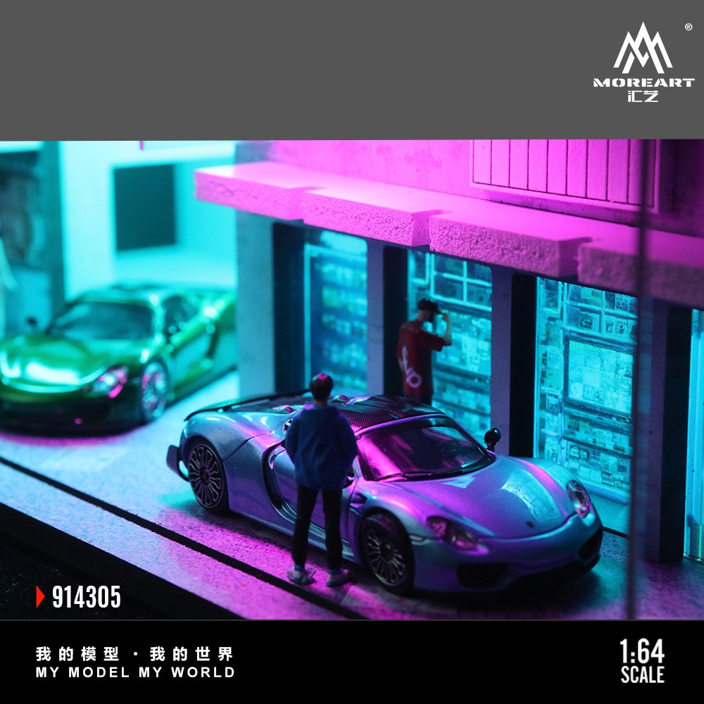 Diorama 1:64 Car Garage Model LED Lighting City Parking Lot Scene Display Model