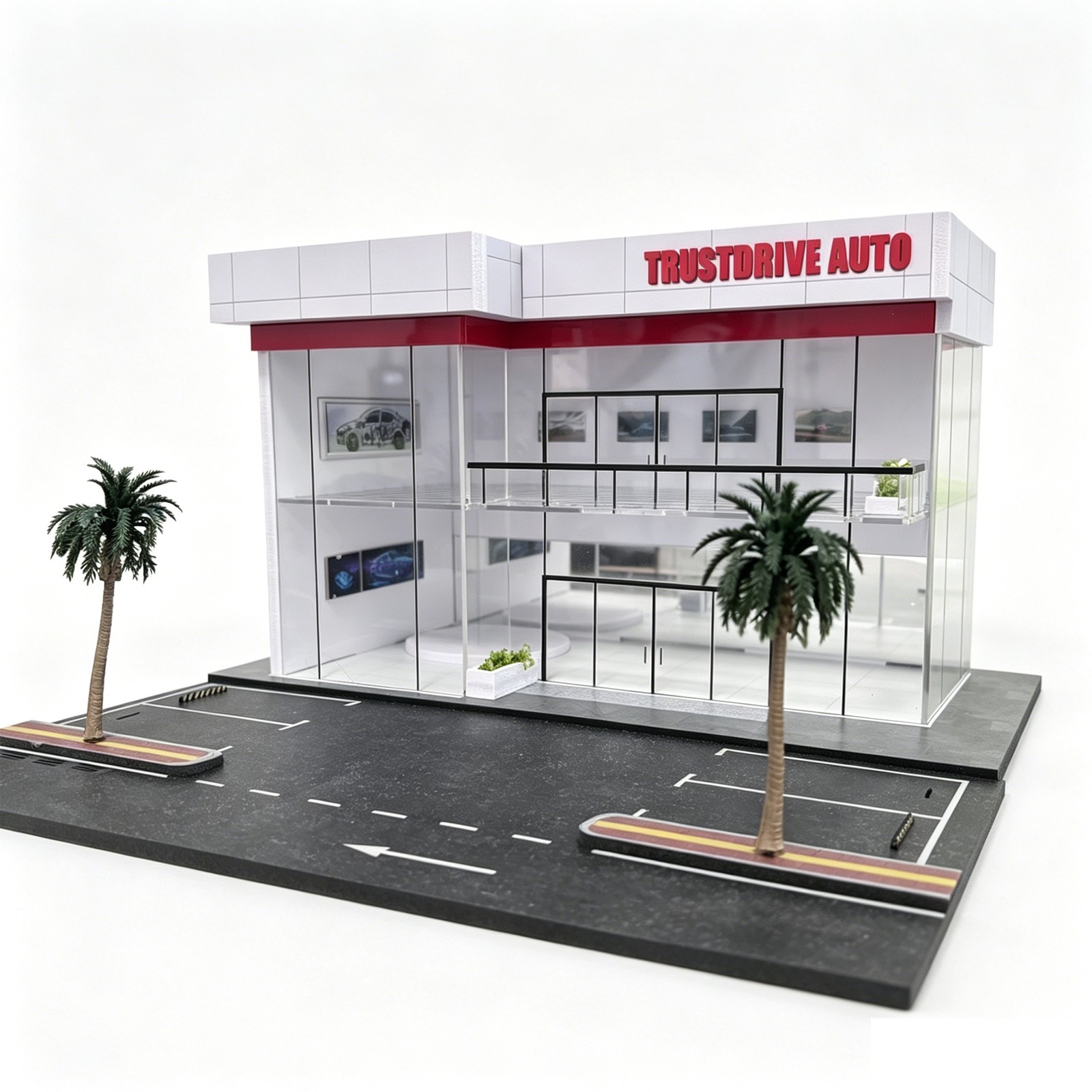 1/64 Diorama 2-Layer Showroom Scene Parking Lot Model LED Light Car Garage Model