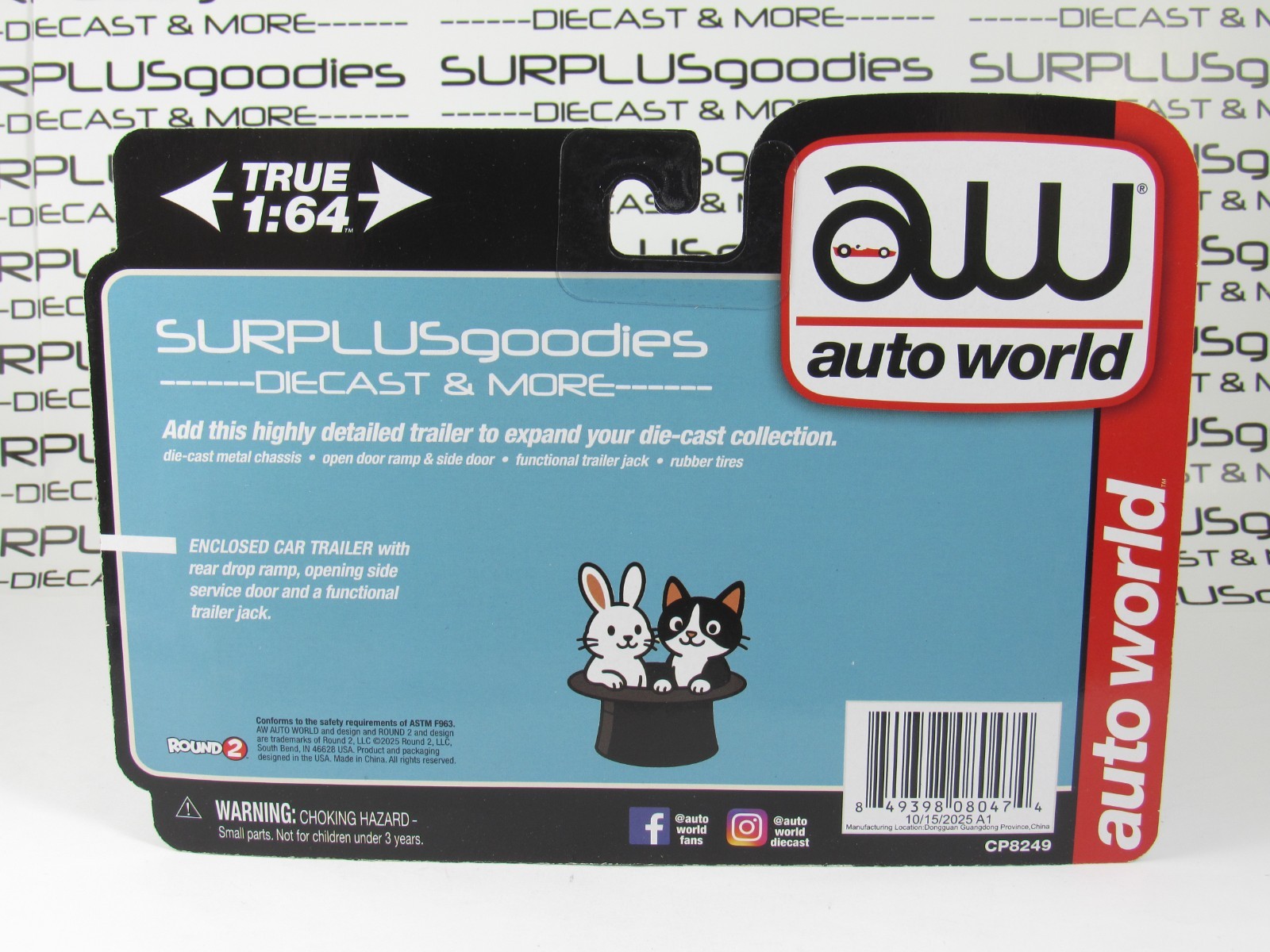 2026 Auto World 1:64 SURPLUSgoodies Exclusive: WHITE Car/Truck ENCLOSED TRAILER