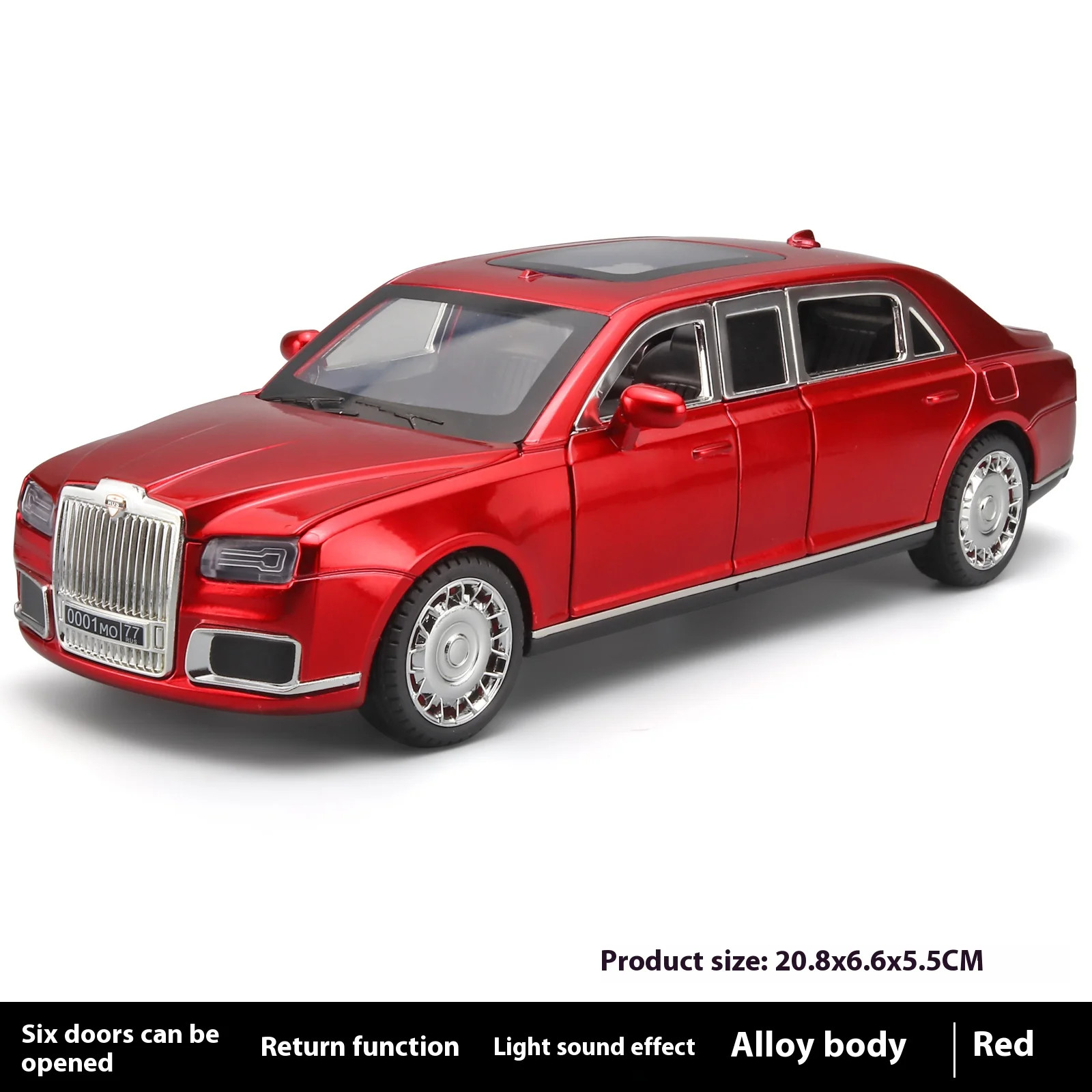 1:24 Aurus Senat Russia Limousine Alloy Diecast Car Model Sound Light Classic Co