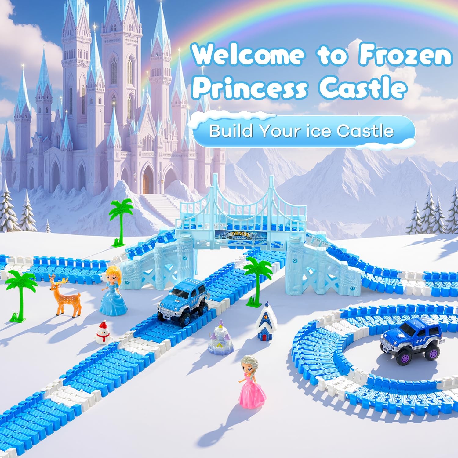 Frozen Race Track Toys for Girls Ages 3-8, 224 PCS Princess Castle Car Toys w…