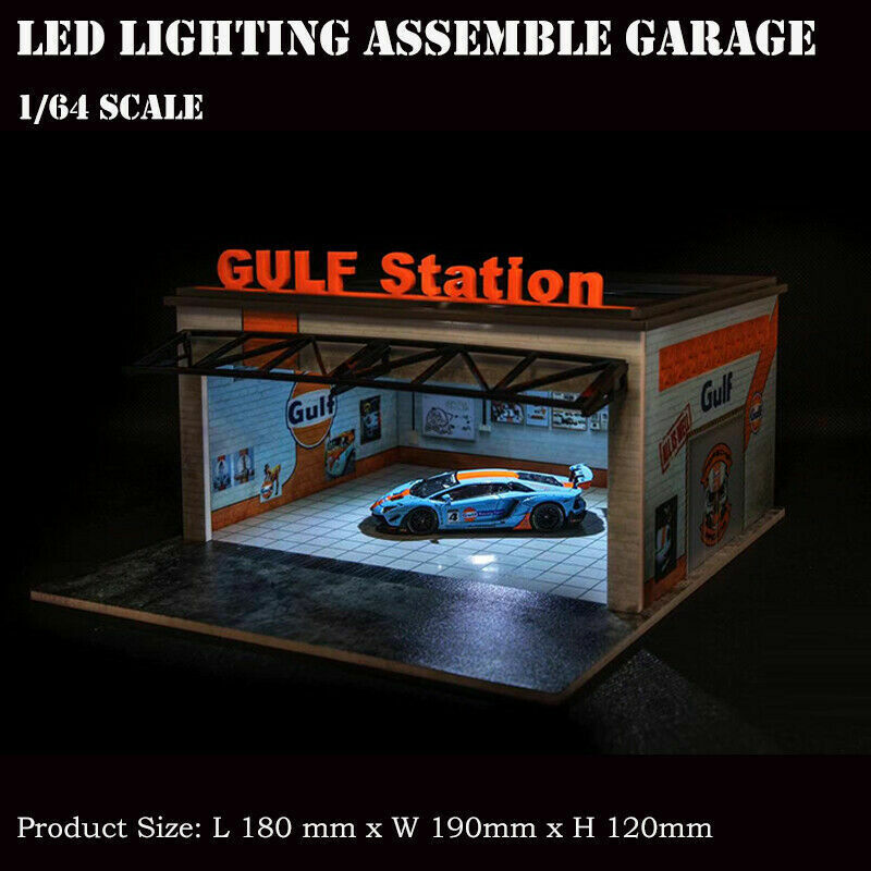 Assemble Diorama 1/64 LED Lighting Garage Model Car Parking Station – Gulf