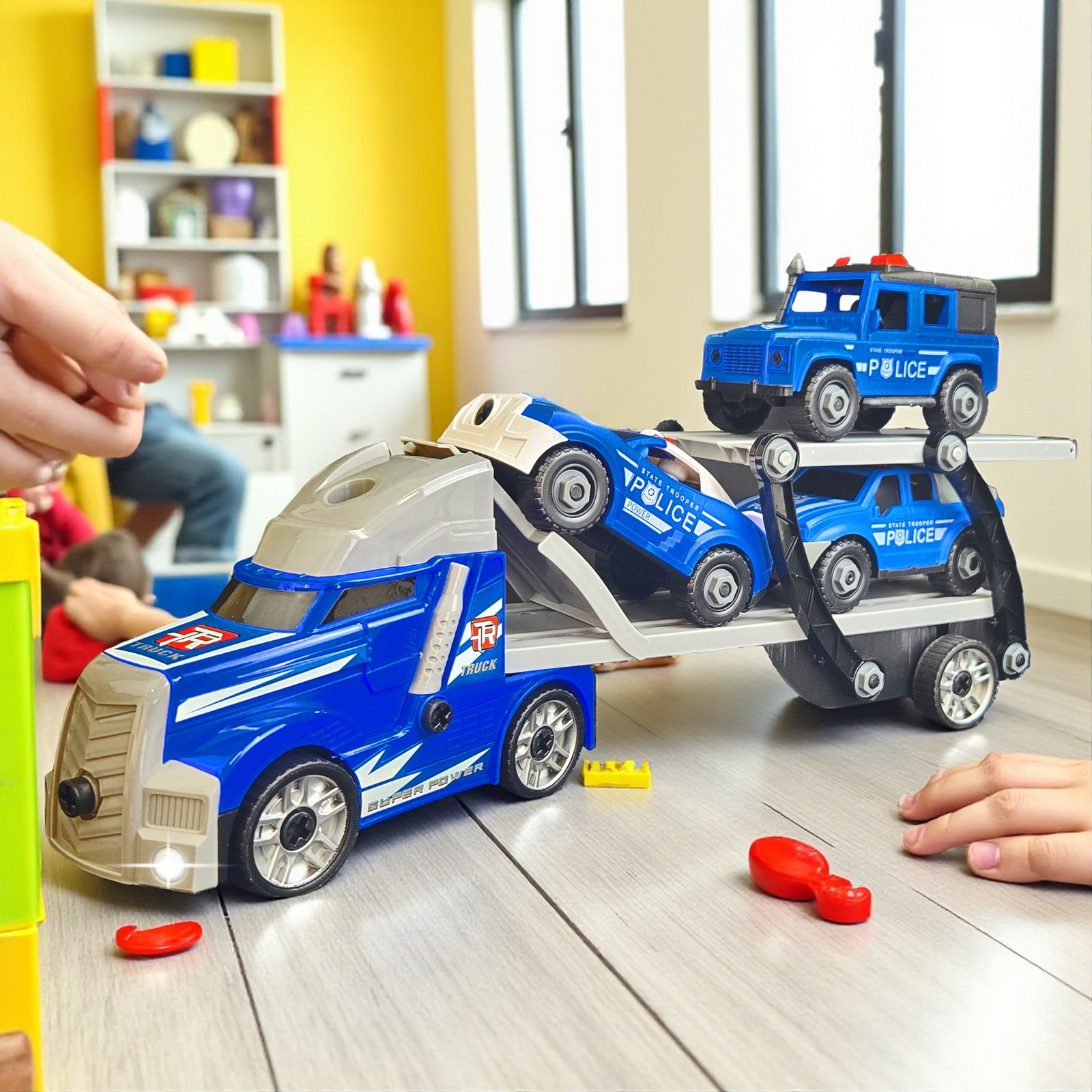 DIY Building Truck Playset with 3 Take-Apart Vehicles – Lights & Sounds