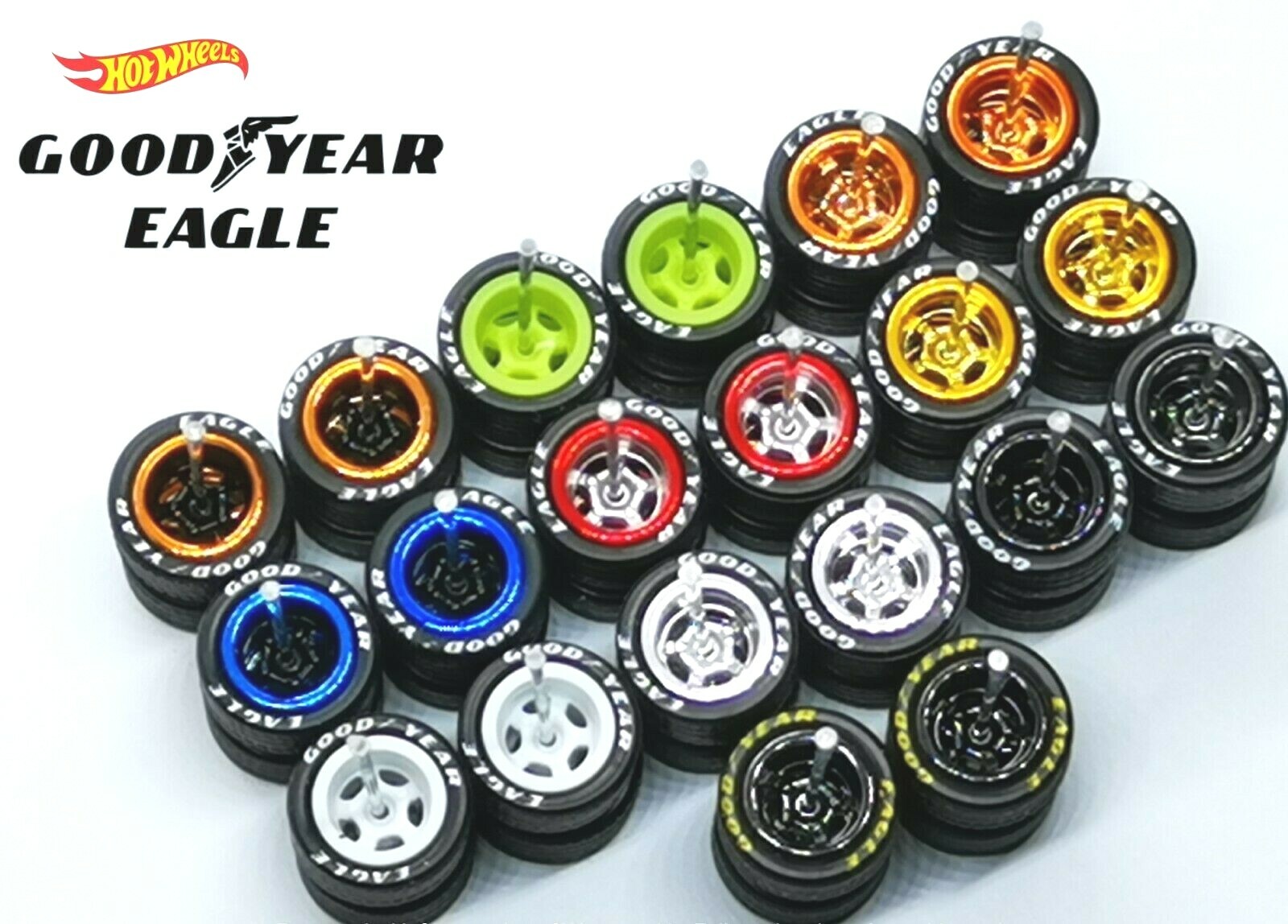 Hot Wheels ✨ GOOD YEAR ✨ 5 SPOKE Rubber Tire 10 sets Mix Colors JDM 10mm 1:64