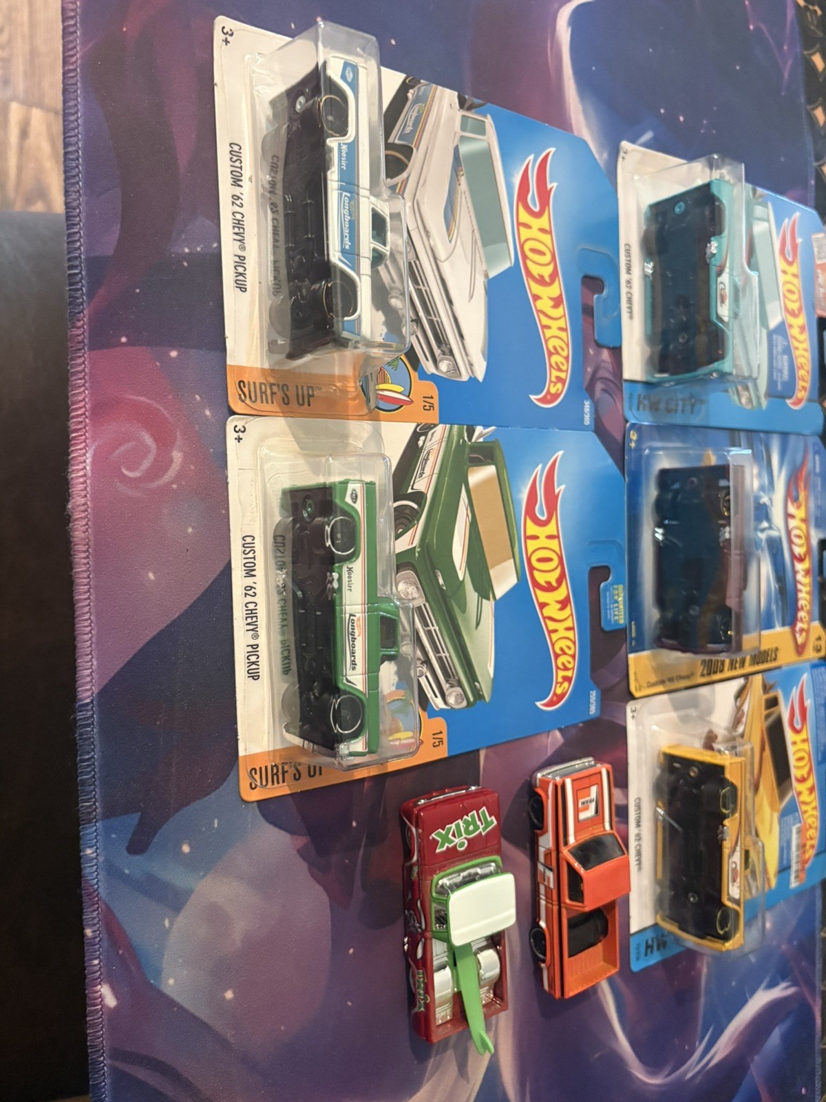 Hot Wheels Custom 62 Chevy pickup Loose and carded Lot of 7 trix/fram