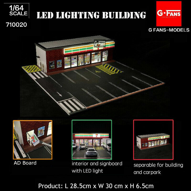 1/64 Diorama Garage Model With LED Parking Lot Display Case For Hot Wheels US