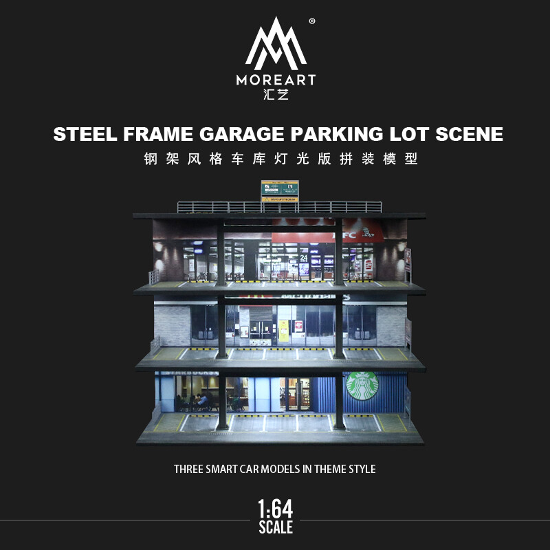 1/64 Diorama Car Garage Model City Street Parking Lot Scene Display Case Toy US