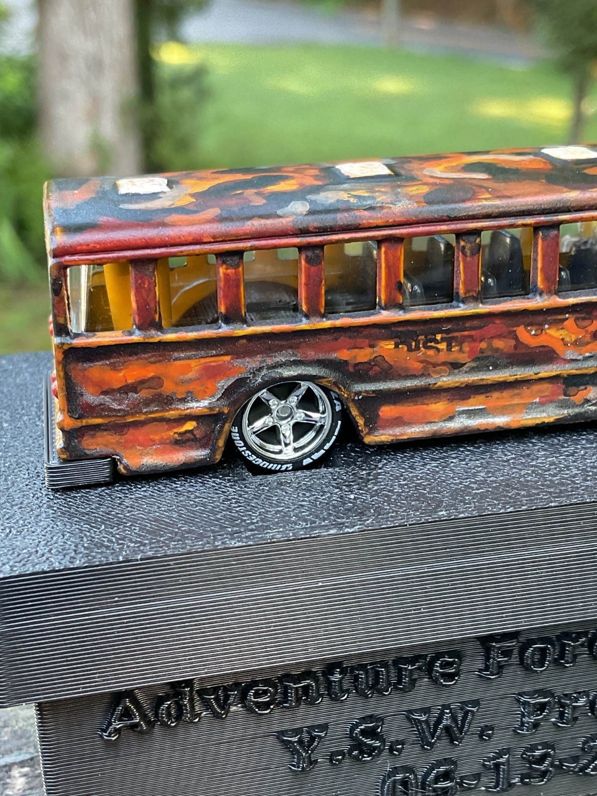 1/64 Custom School Bus Adventure Force Slammed Real Riders Patina Rust Rat Rod