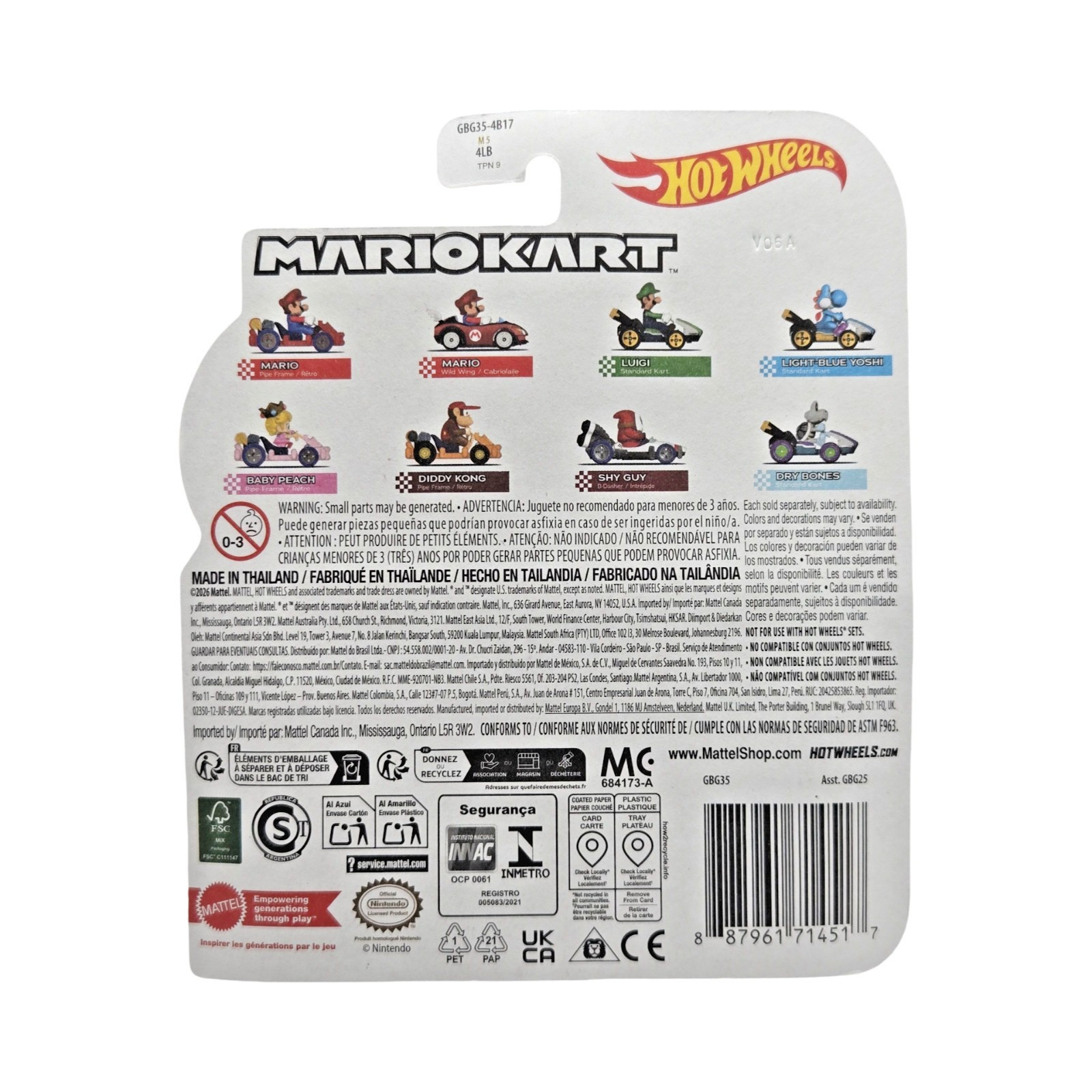 Hot Wheels Mario Kart LIGHT-BLUE YOSHI Standard Kart HTF