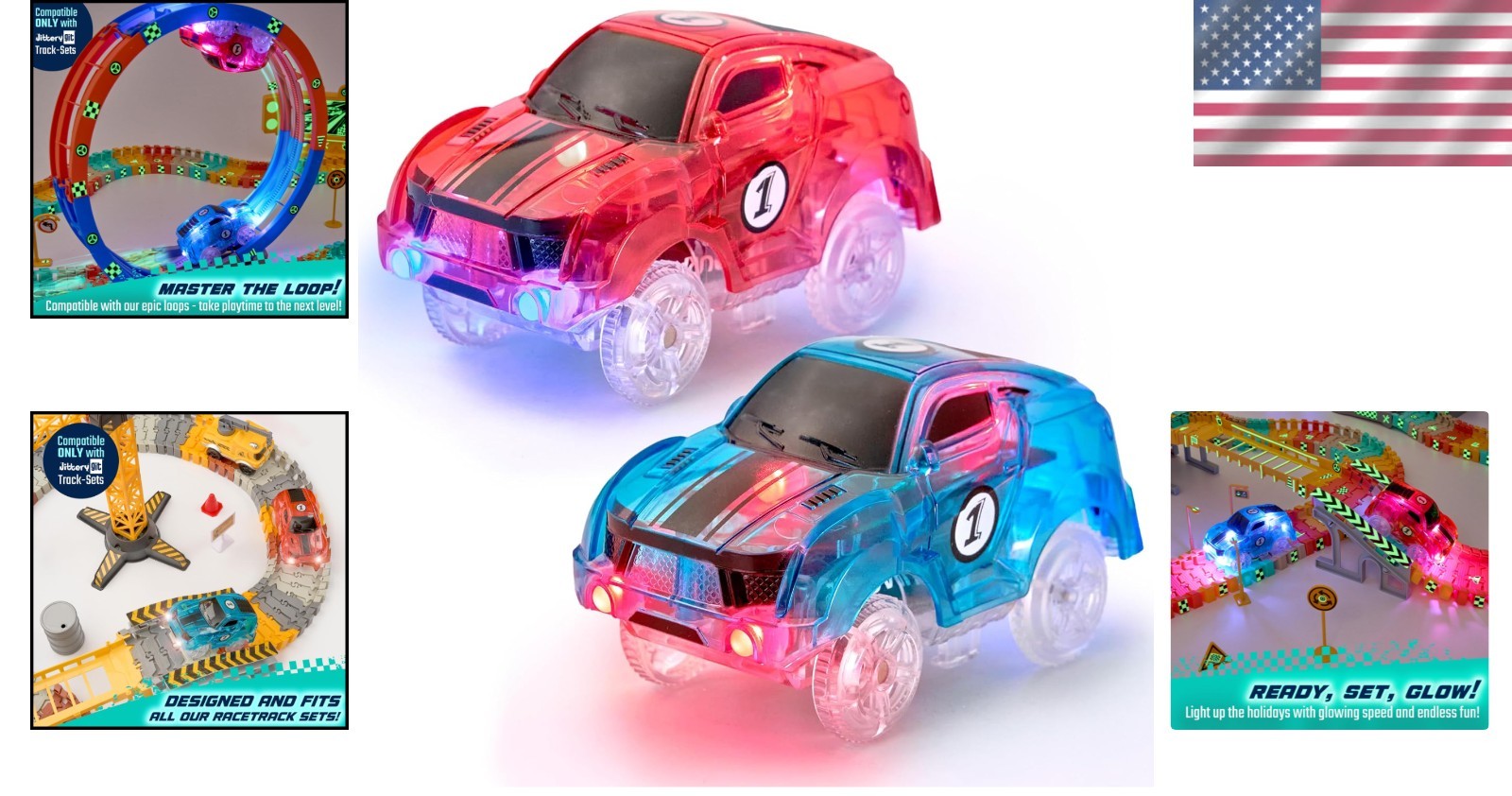 2-Pack Light-Up Racer Cars for Glow Tracks – Perfect Gift for Kids Aged 3-8