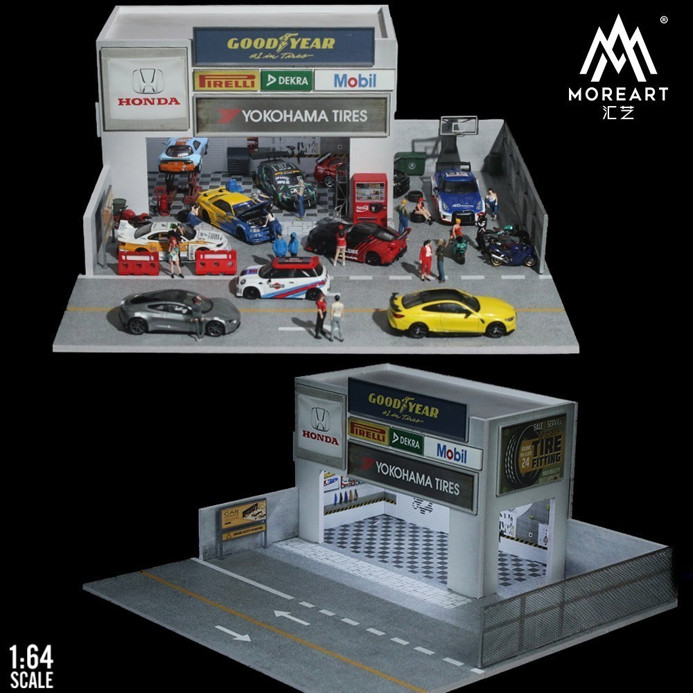 Diorama 1/64 Die-Cast Car Garage Model City LED Street Buildings Scene Gifts US