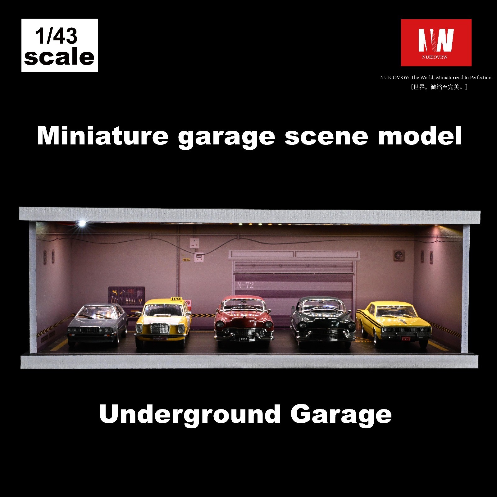 Diorama 1:43 Car Garage Model LED Lighting City Parking Lot Backdrop Scene Model