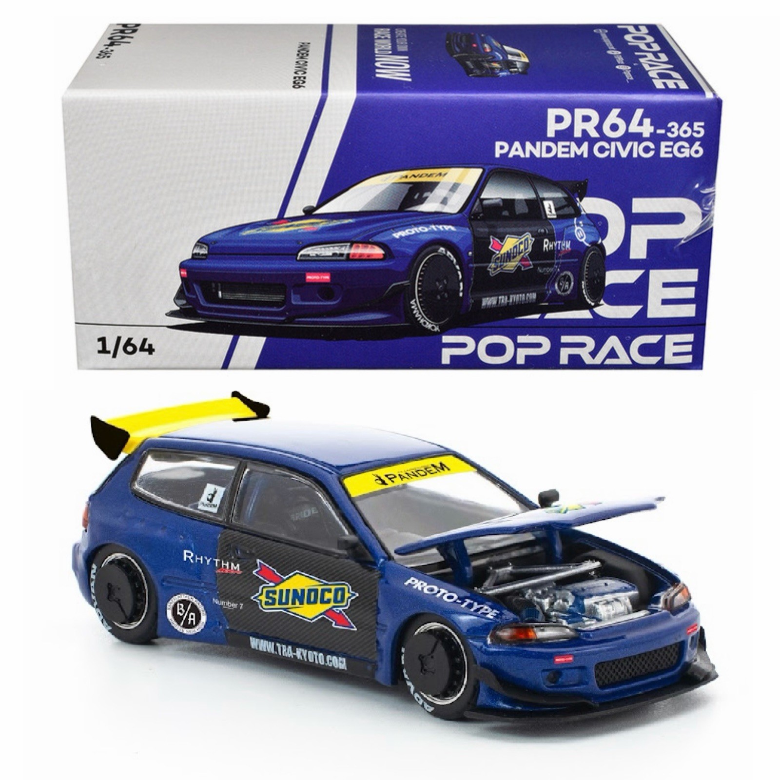 Pop Race Pandem Honda Civic EG6 Sunoco Blue 1/64 #365