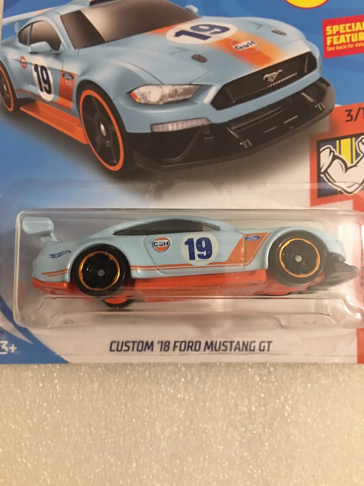 2019 HOT WHEELS CUSTOM 18 FORD MUSTANG GT #180 GULF CAR LIGHT BLUE NEW/ CARD B4