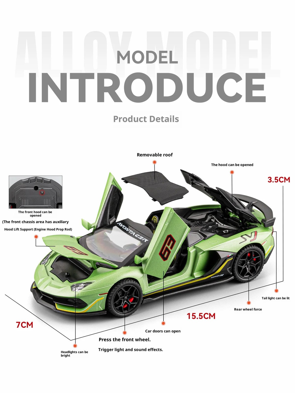 1/32 Lamborghini SVJ63 Alloy Diecast Sports Car Model Sound and Light Pull Back