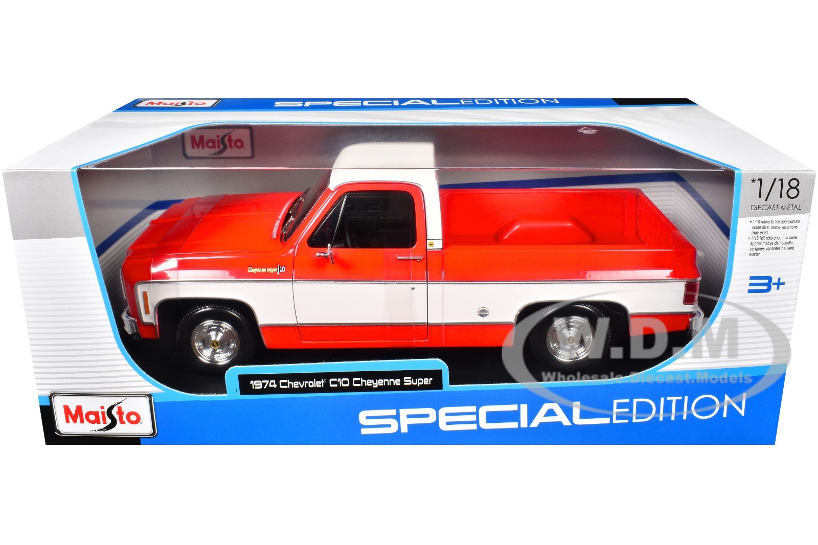 1974 CHEVROLET C10 CHEYENNE SUPER PICKUP RED & WHITE 1/18 MODEL BY MAISTO 31467
