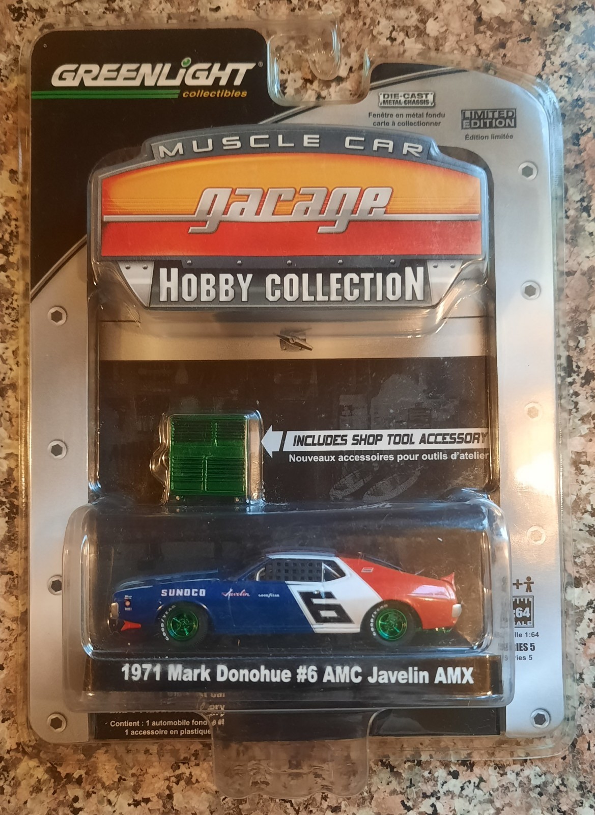 GREENLIGHT MCG HOBBY SERIES 5 1971 MARK DONAHUE #6 AMC JAVELIN AMX GREEN MACHINE