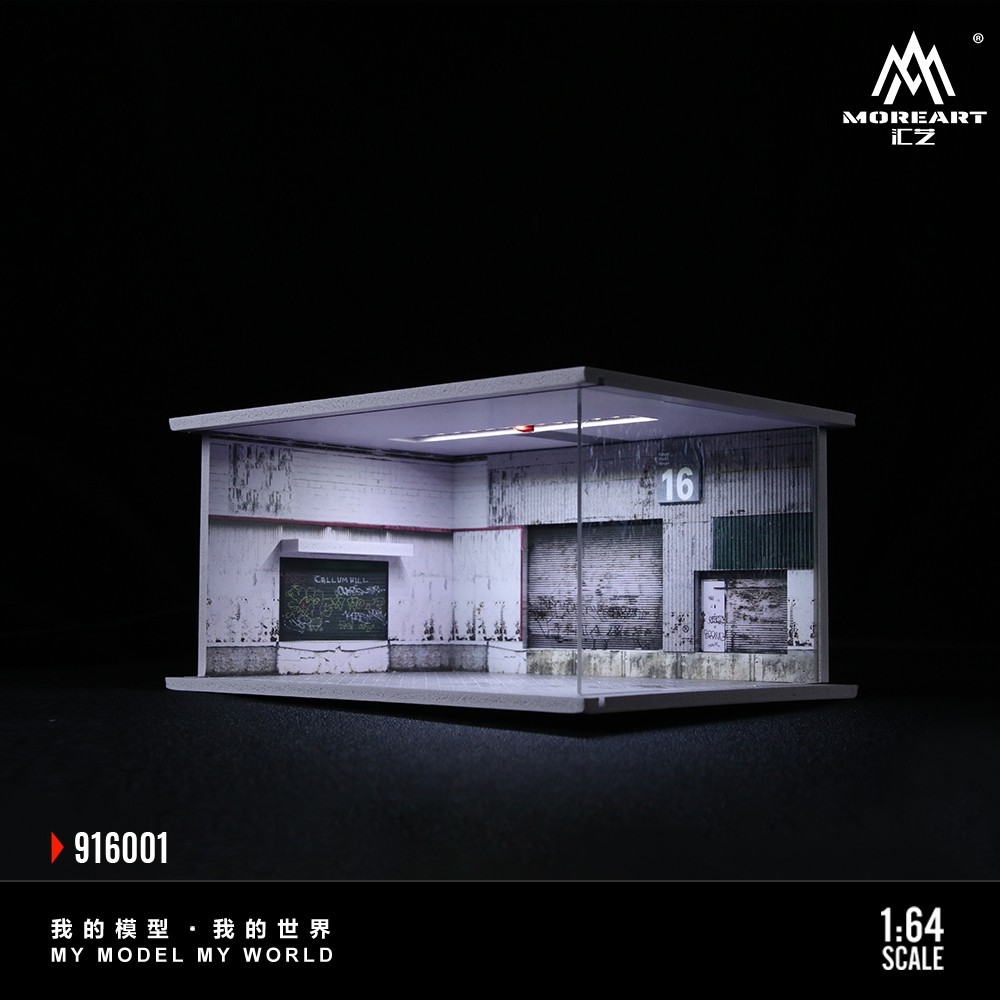 Diorama 1/64 Car Garage Model LED Lighting City Repair Parking Lot Scene Model