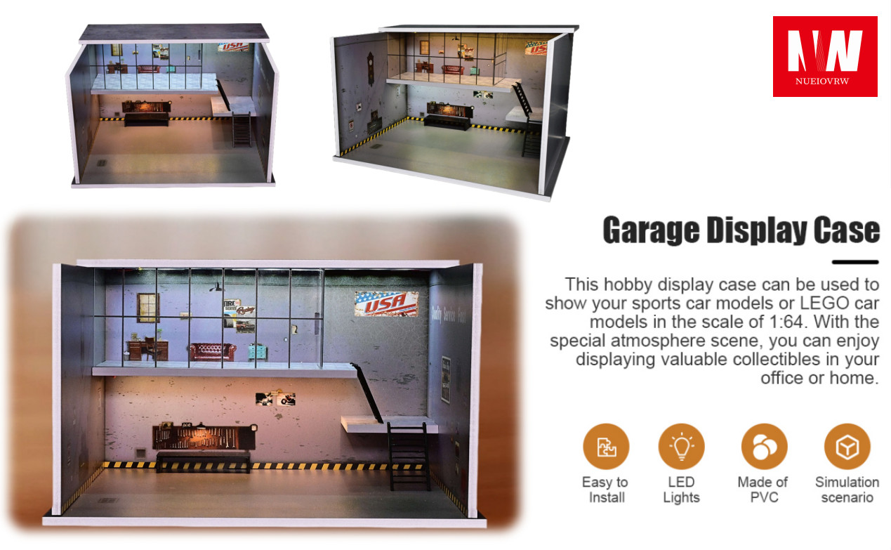 Diorama 1/64 Diecast Car Garage Model LED Lighting Parking Lot Display Case US