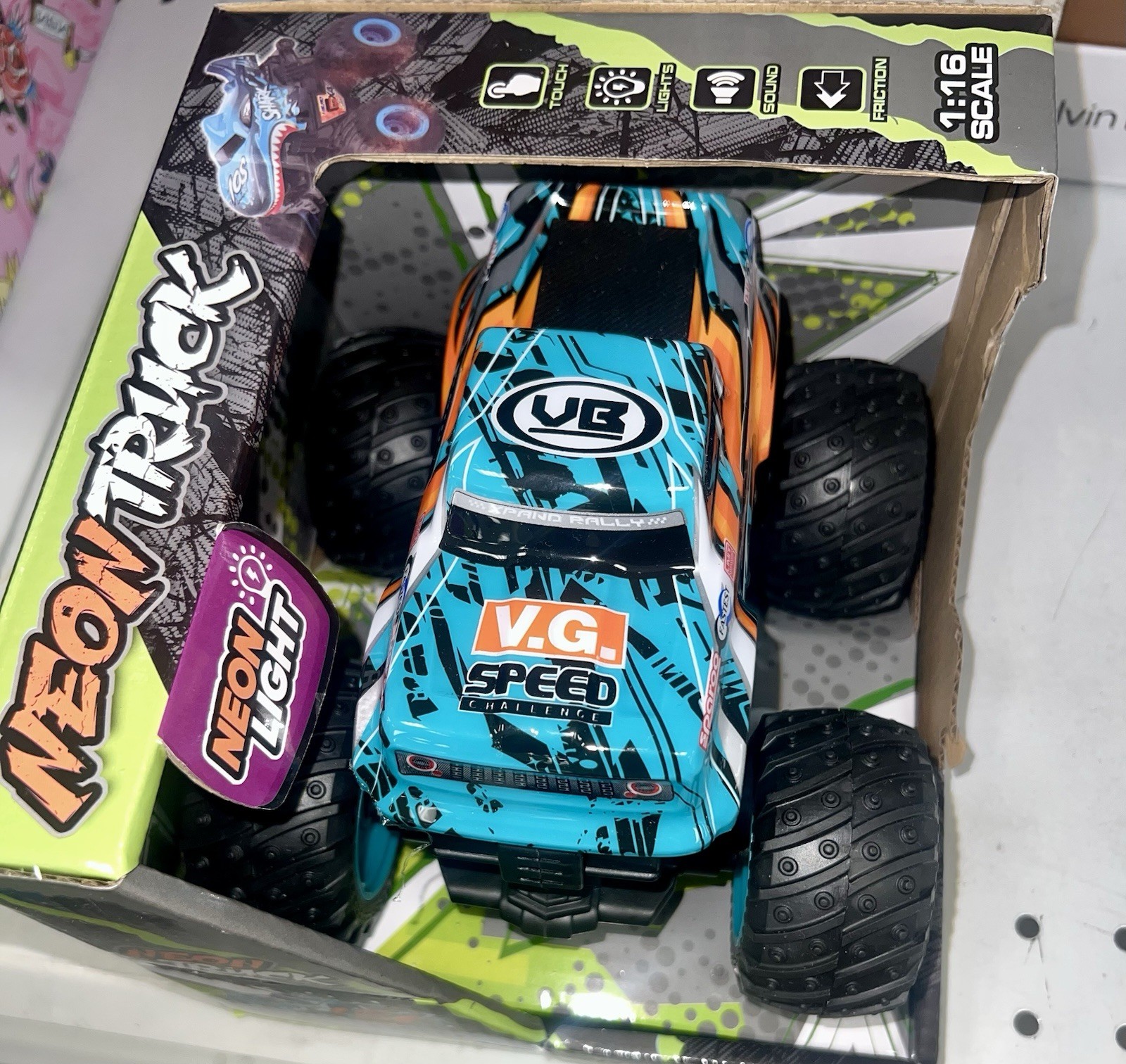 Glory Bright Neon Truck Monster Truck 1:16 Scale Light & Sound Blue Orange