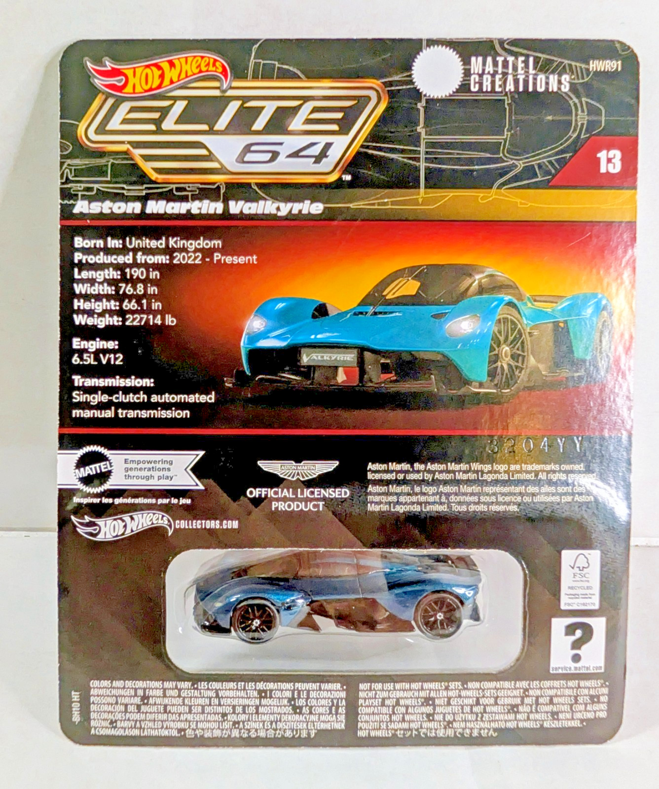 2025 Hot Wheels Elite 64 Aston Martin Valkyrie HWR91 Real Riders #13 Metal NEW!