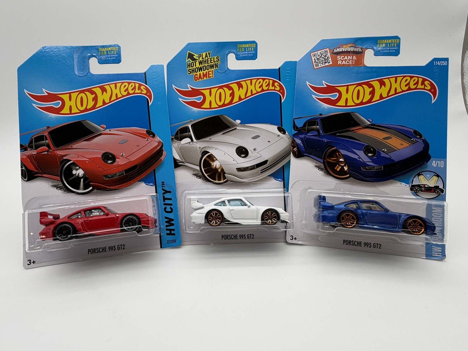 Hot Wheels Porsche 993 GT2 Lot Red / White / Blue in Protectors Nice!
