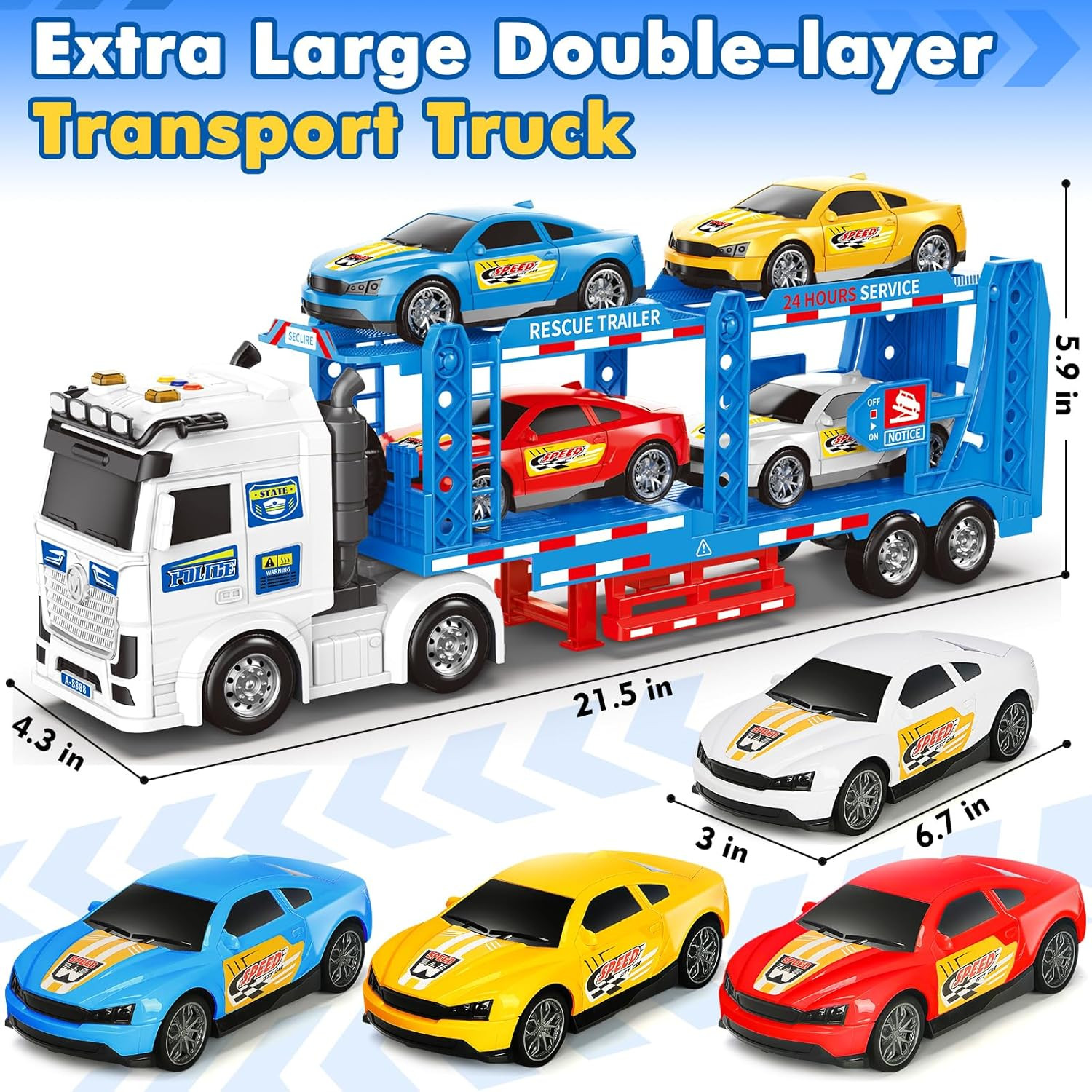 Semi Truck Toys Car for 3, 4, 5, 6, 8 Years Old Boys Girls, Adjustable Double De
