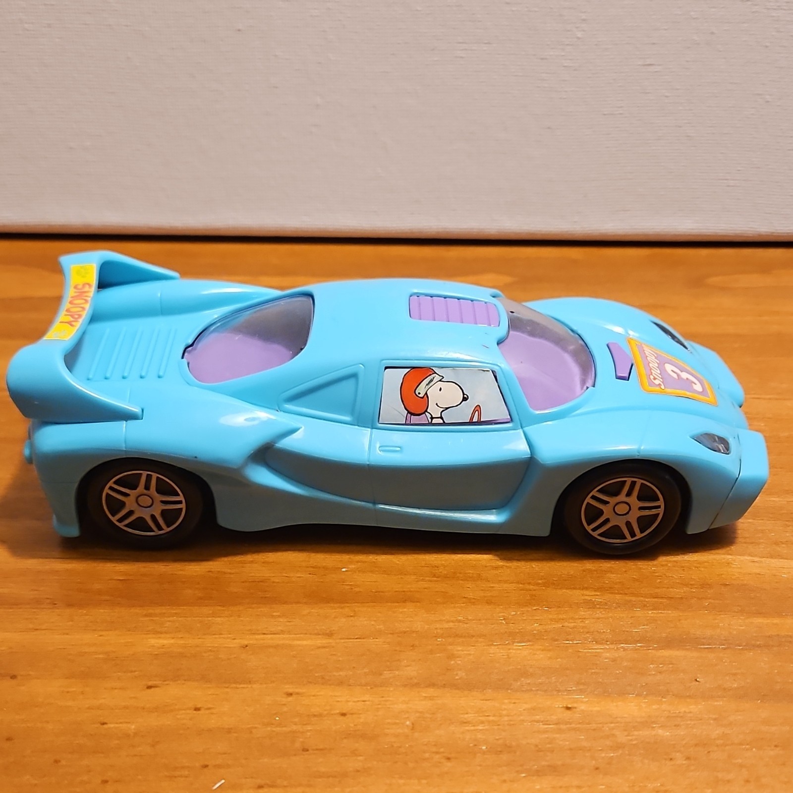 Snoopy Blue & Purple Plastic Toy Race Car Peanuts Collectible by Galerie