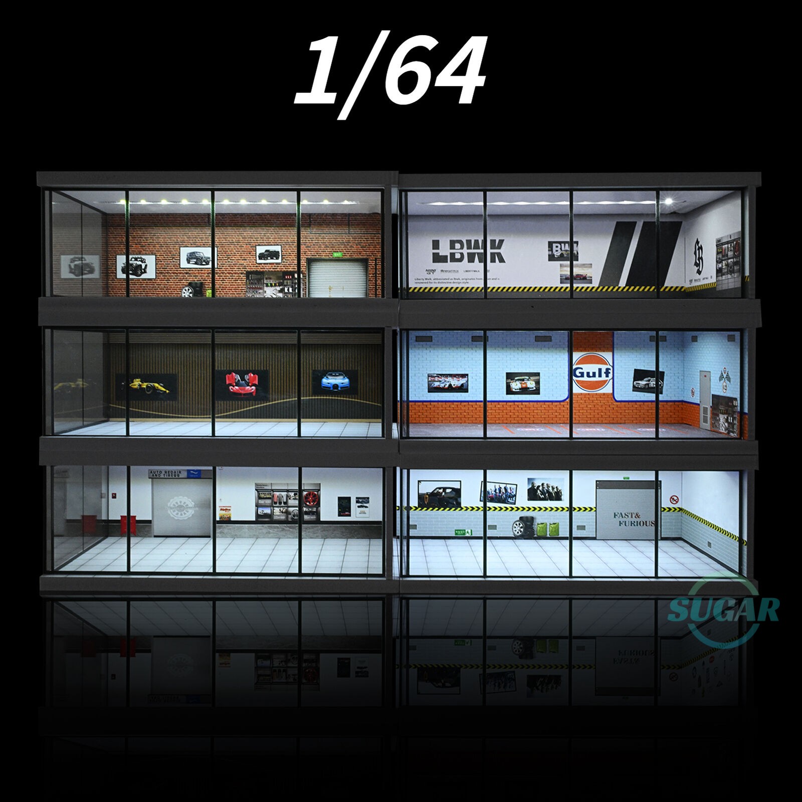 Diorama 1/64 Car Garages Model LED Lighting City Car Showroom Display Model Toys