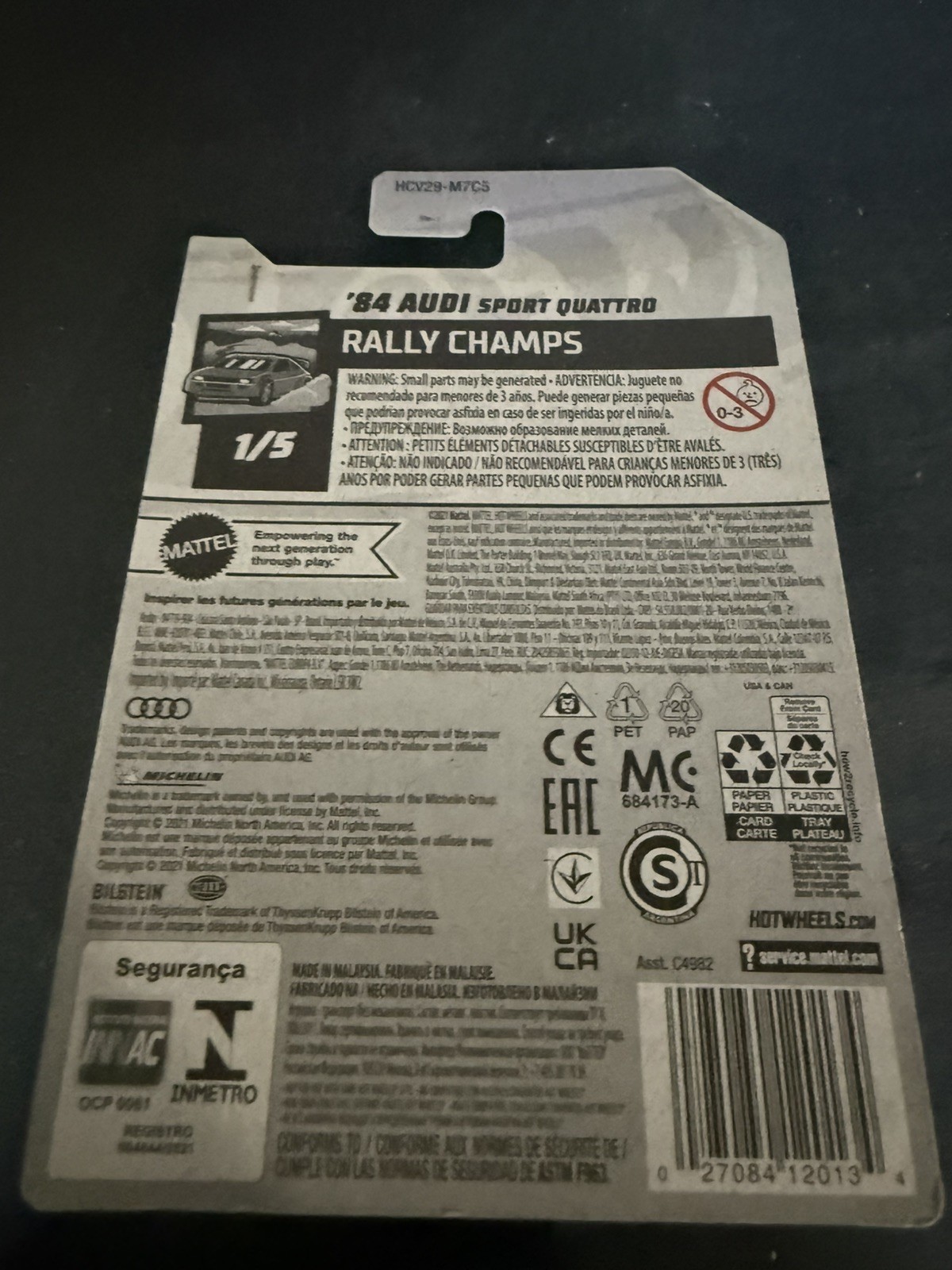 Hot Wheels 2022 HW Rally Champs 1/5 Yellow ‘84 Audi Sport Quattro