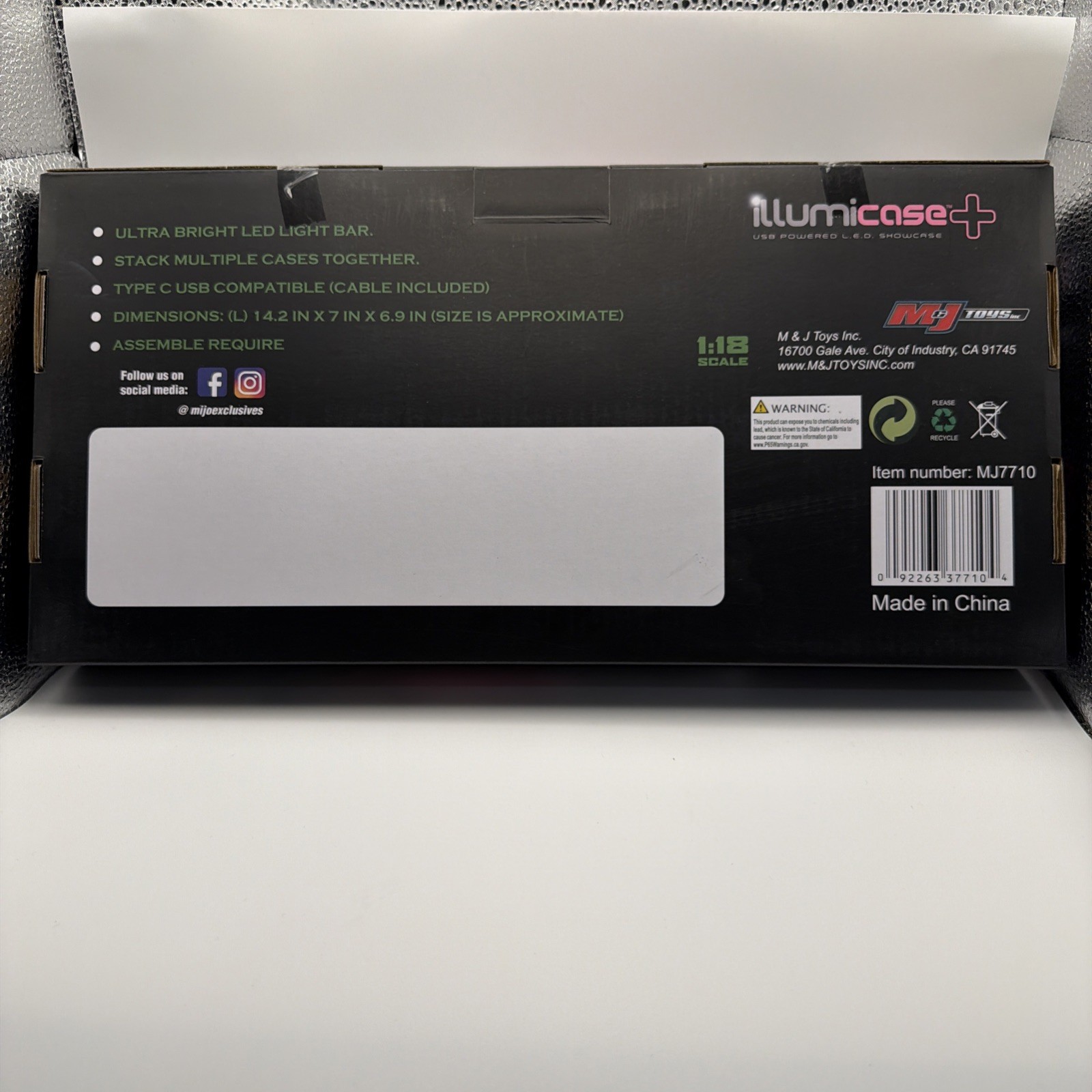 Collectible Display Show Case Illumicase+ LED Lights Mirror Base and Back, BLACK