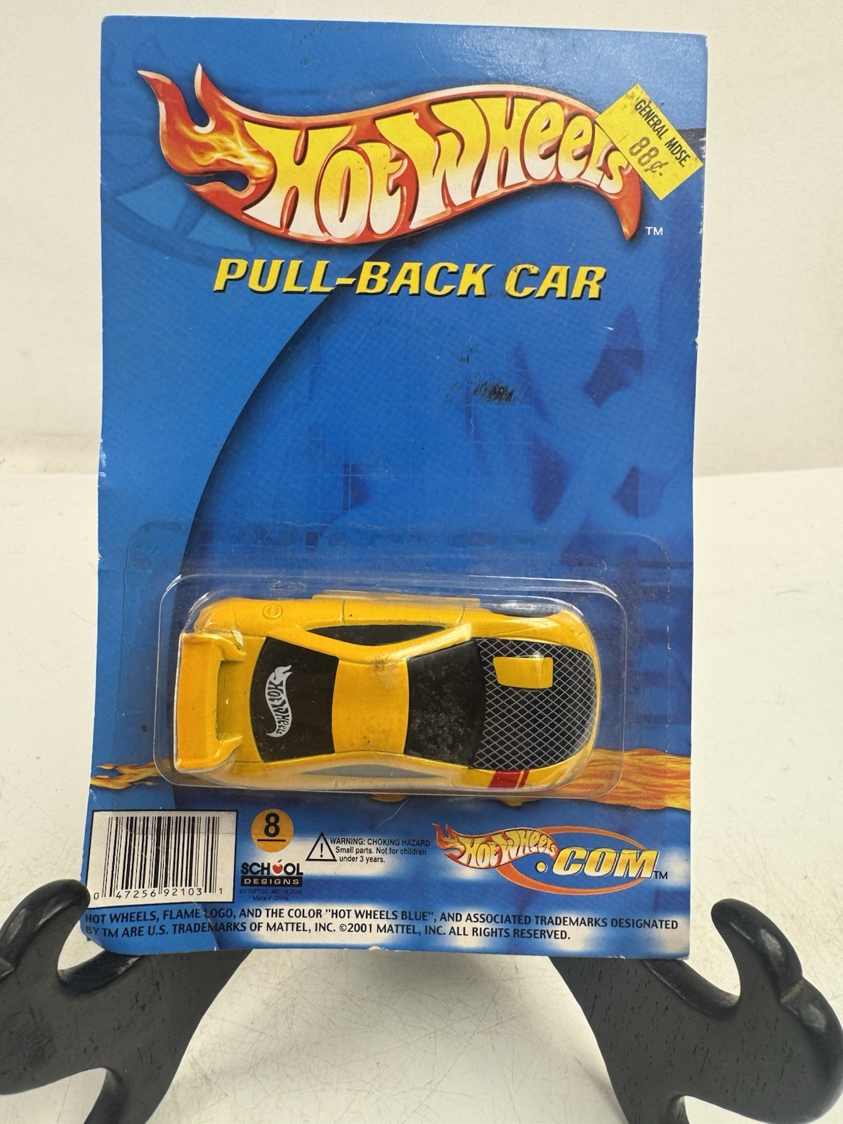 2001 Hot Wheels Seared Tuner Yellow Pull-Back Action Rubber Tires Real Riders