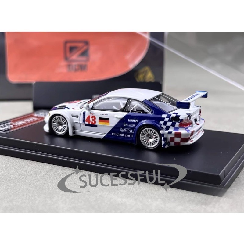 DCM 1:64 White BMW M3 GTR E46 #43 Widebody Diecast Sports Car Display Model